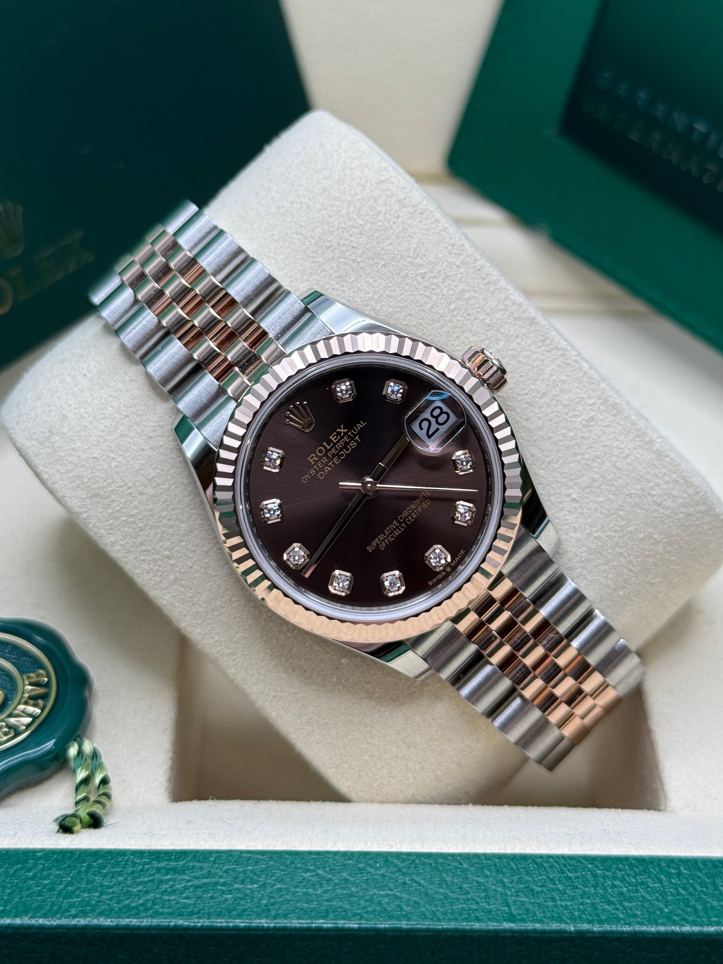Datejust 31 Everose Gold Two-Tone Chocolate Diamond Luxury Watch
