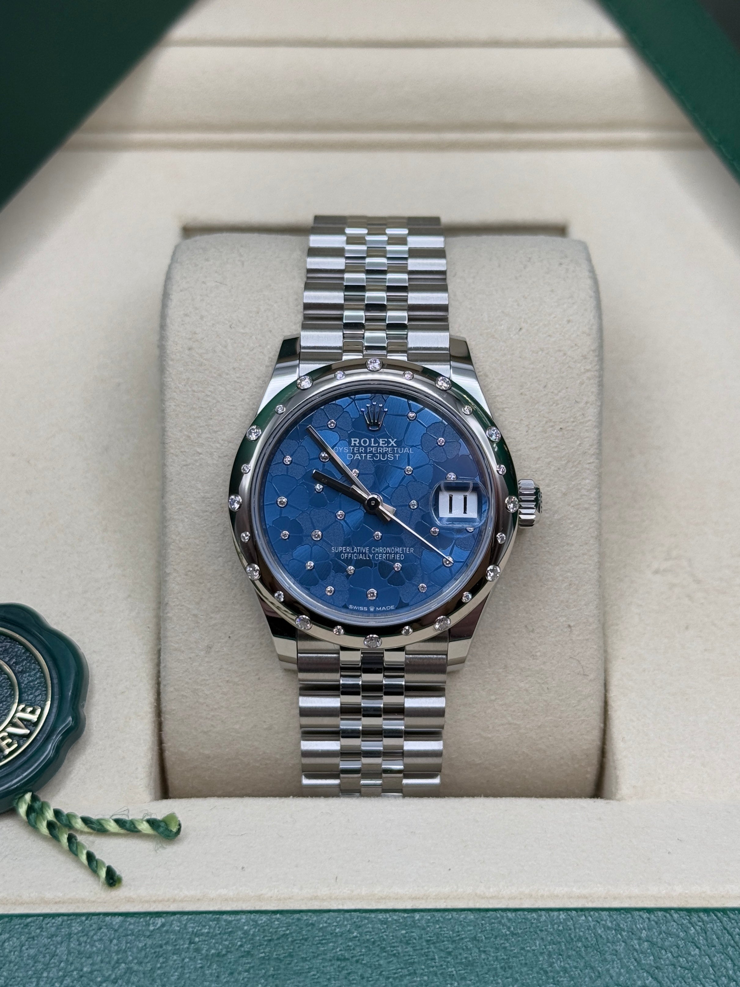 Datejust 31 Azzurro Blue Floral-Motif Diamond Luxury Watch