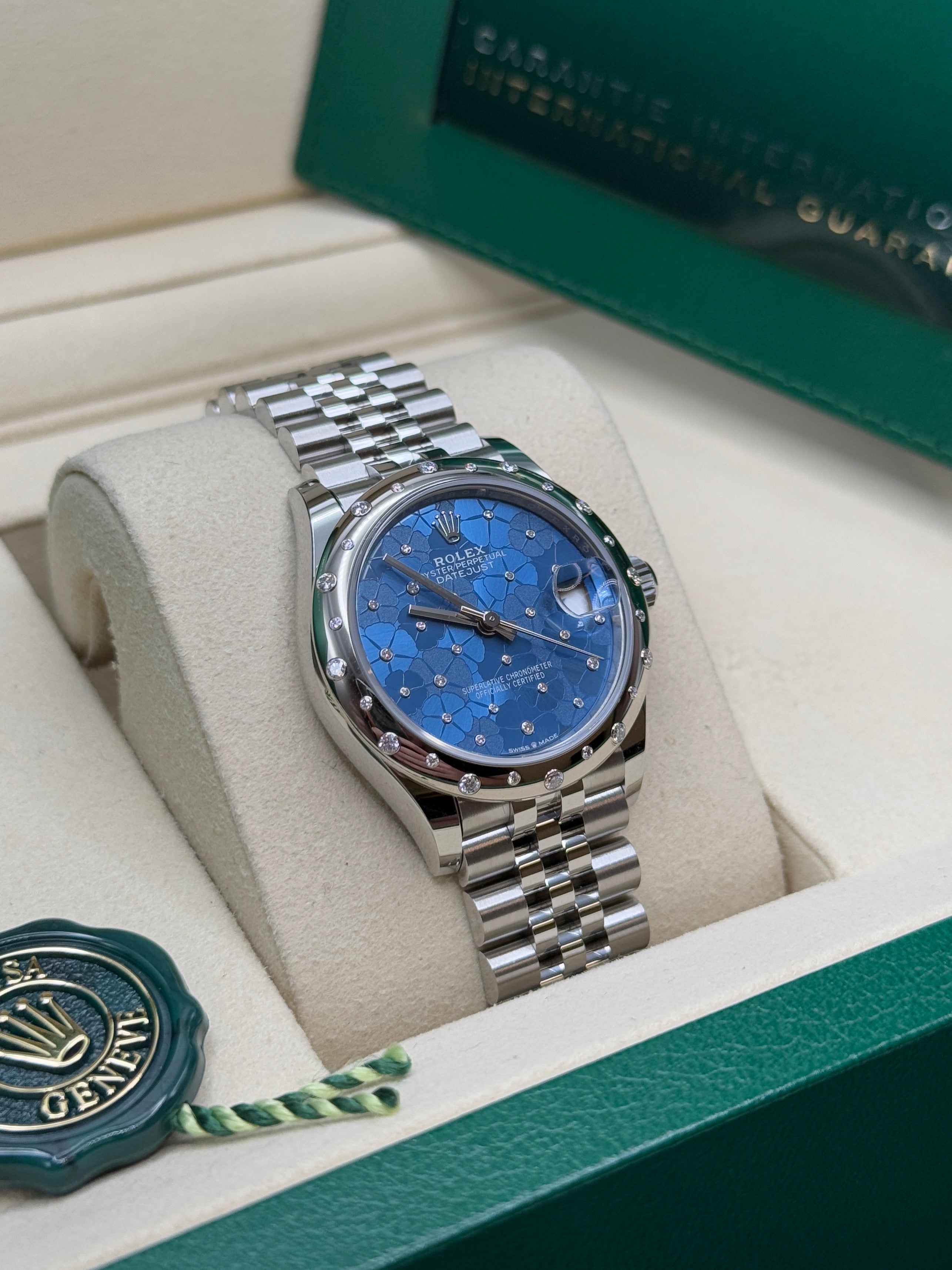 Datejust 31 Azzurro Blue Floral-Motif Diamond Luxury Watch
