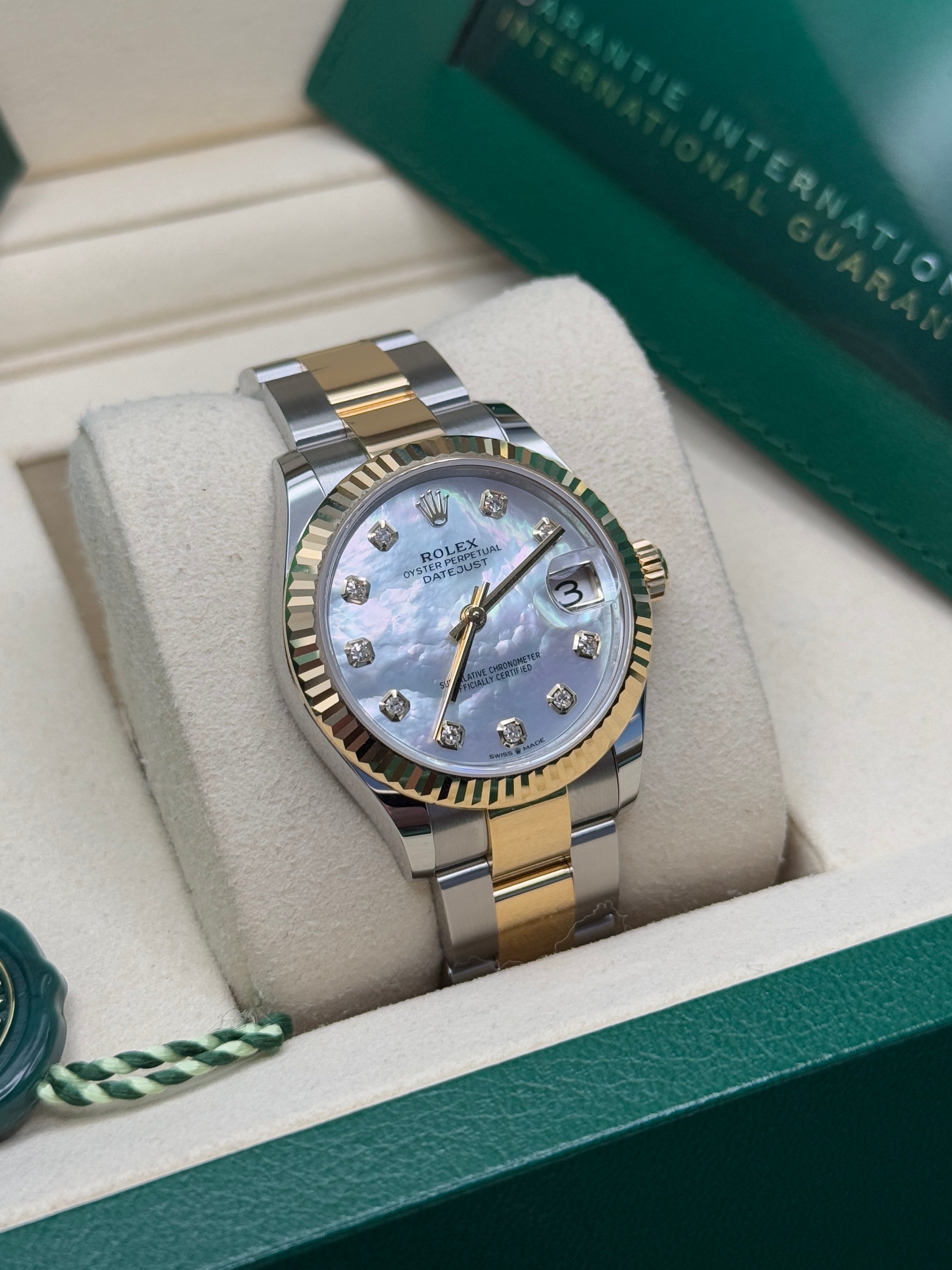 Datejust 31 Yellow Gold Two-Tone Mother of Pearl Diamond Luxury Watch
