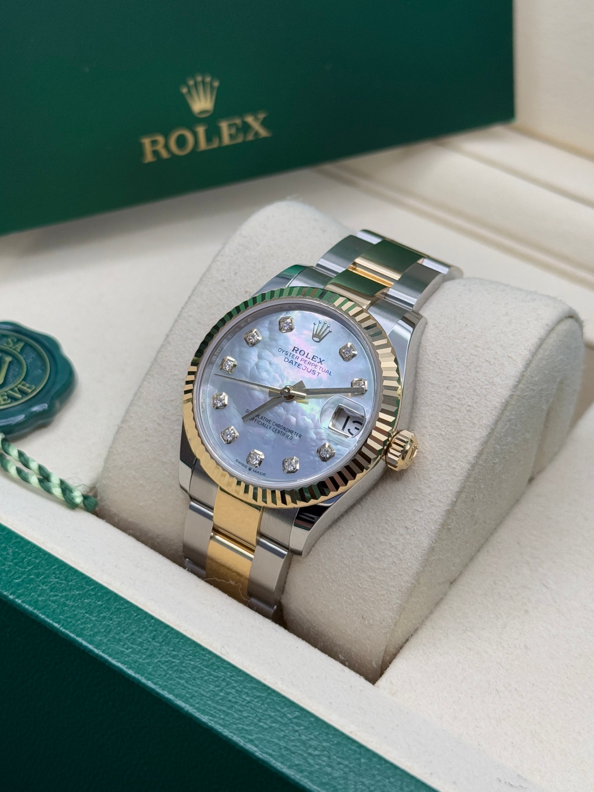 Datejust 31 Yellow Gold Two-Tone Mother of Pearl Diamond Luxury Watch