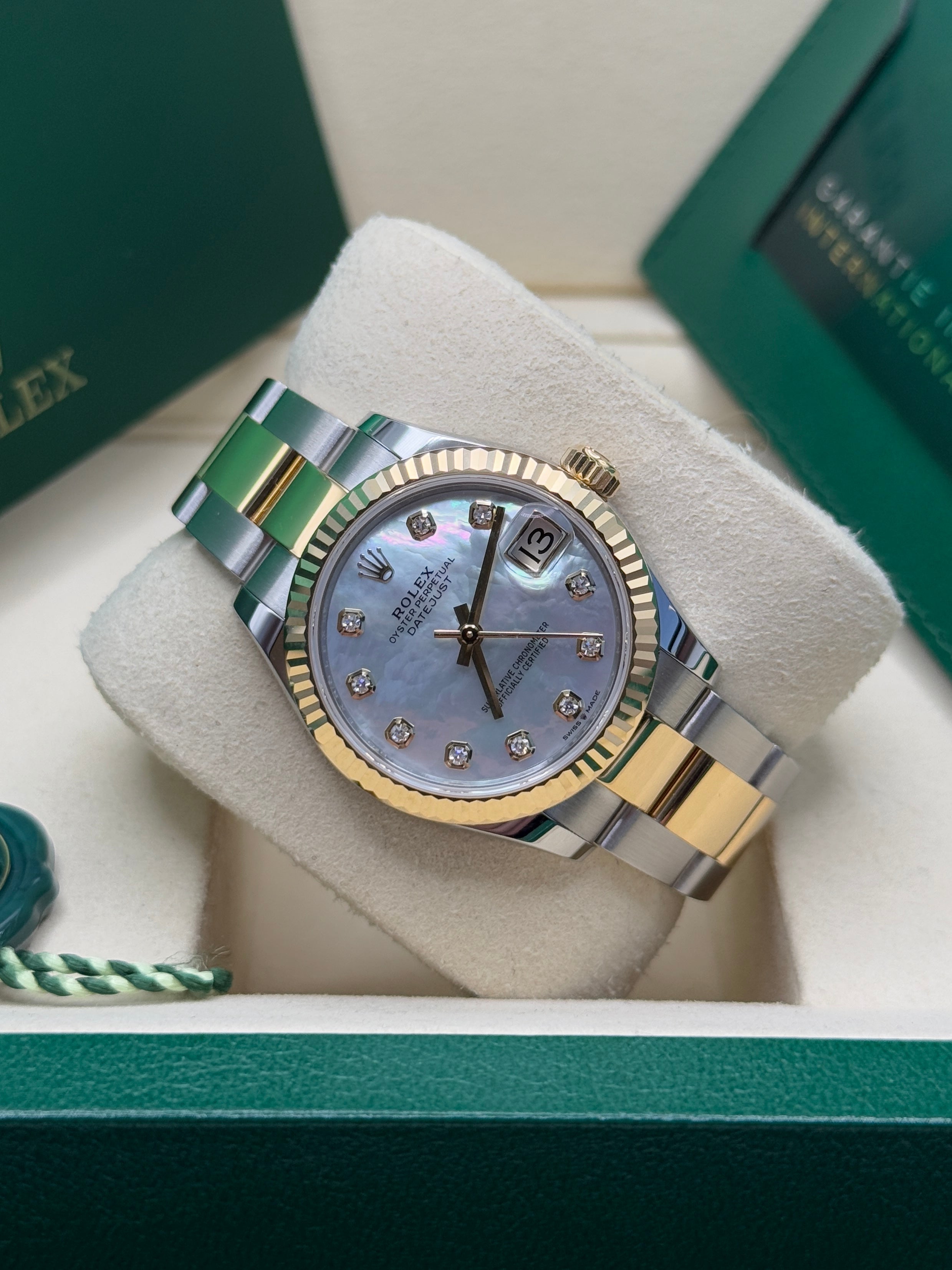 Datejust 31 Yellow Gold Two-Tone Mother of Pearl Diamond Luxury Watch