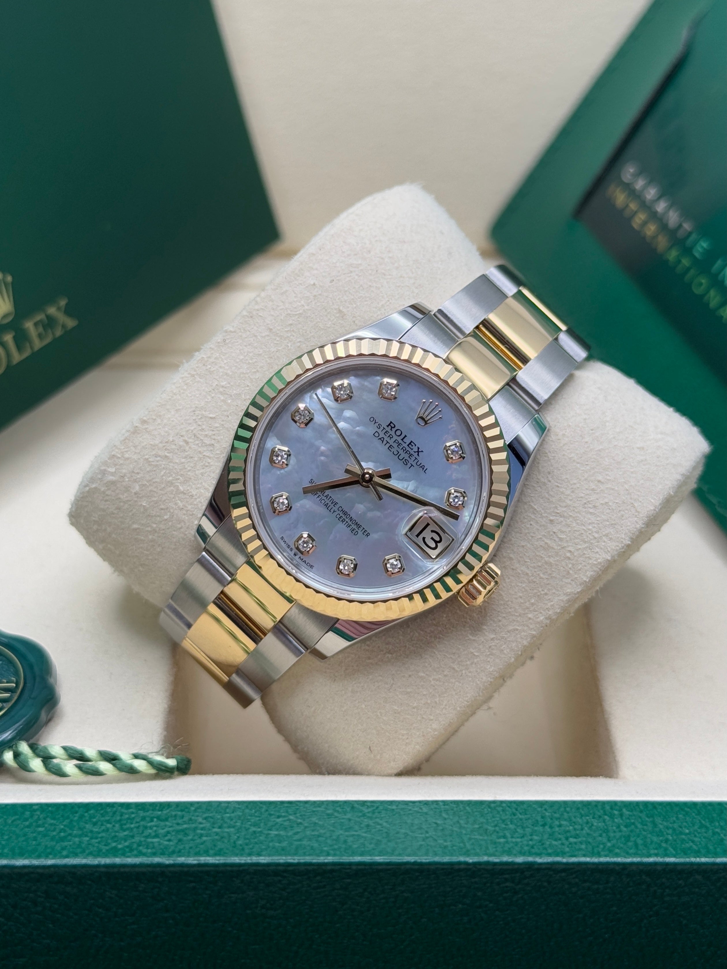 Datejust 31 Yellow Gold Two-Tone Mother of Pearl Diamond Luxury Watch