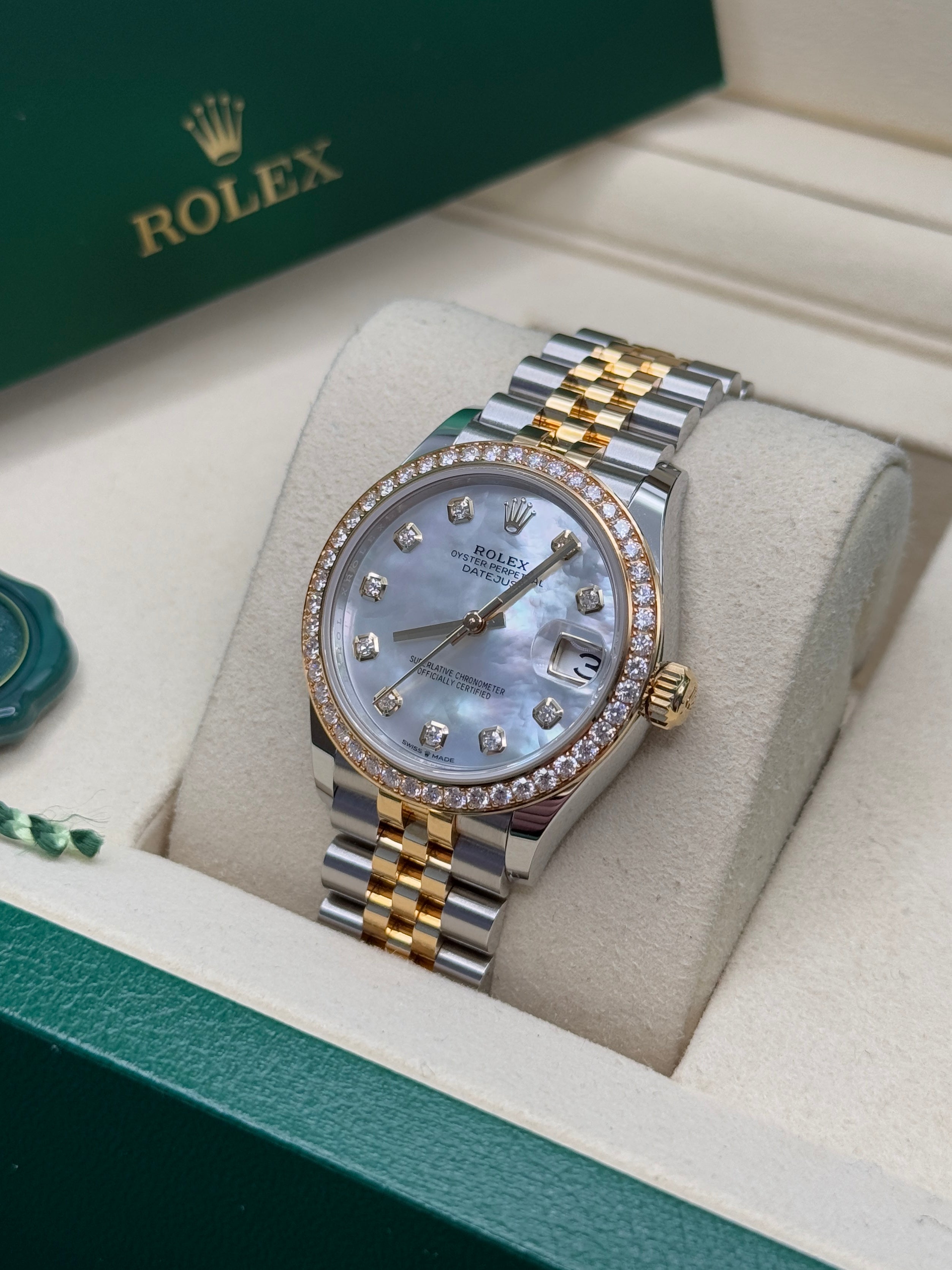 Datejust 31 Yellow Gold Two-Tone Mother of Pearl Diamond Luxury Watch