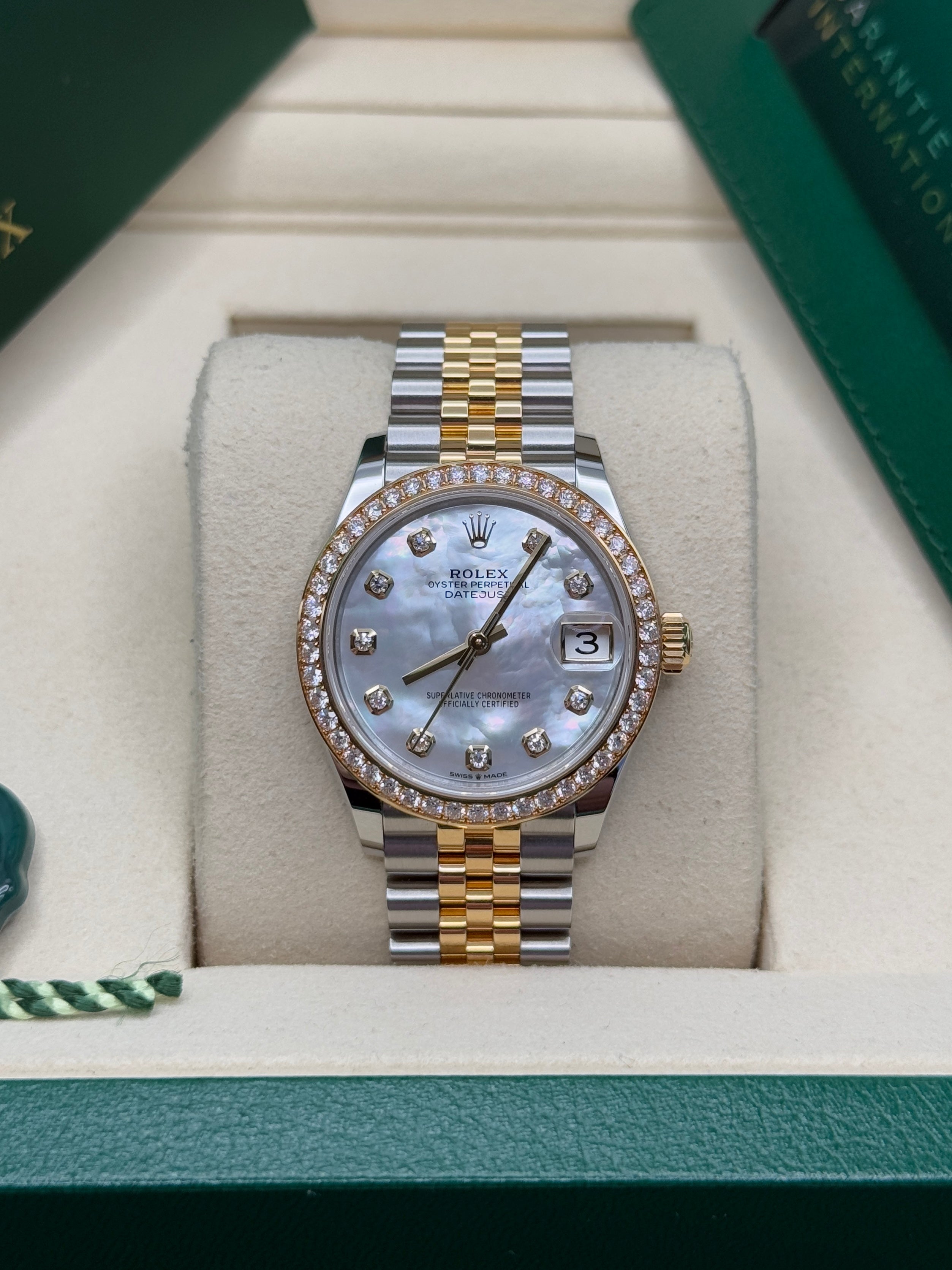 Datejust 31 Yellow Gold Two-Tone Mother of Pearl Diamond Luxury Watch