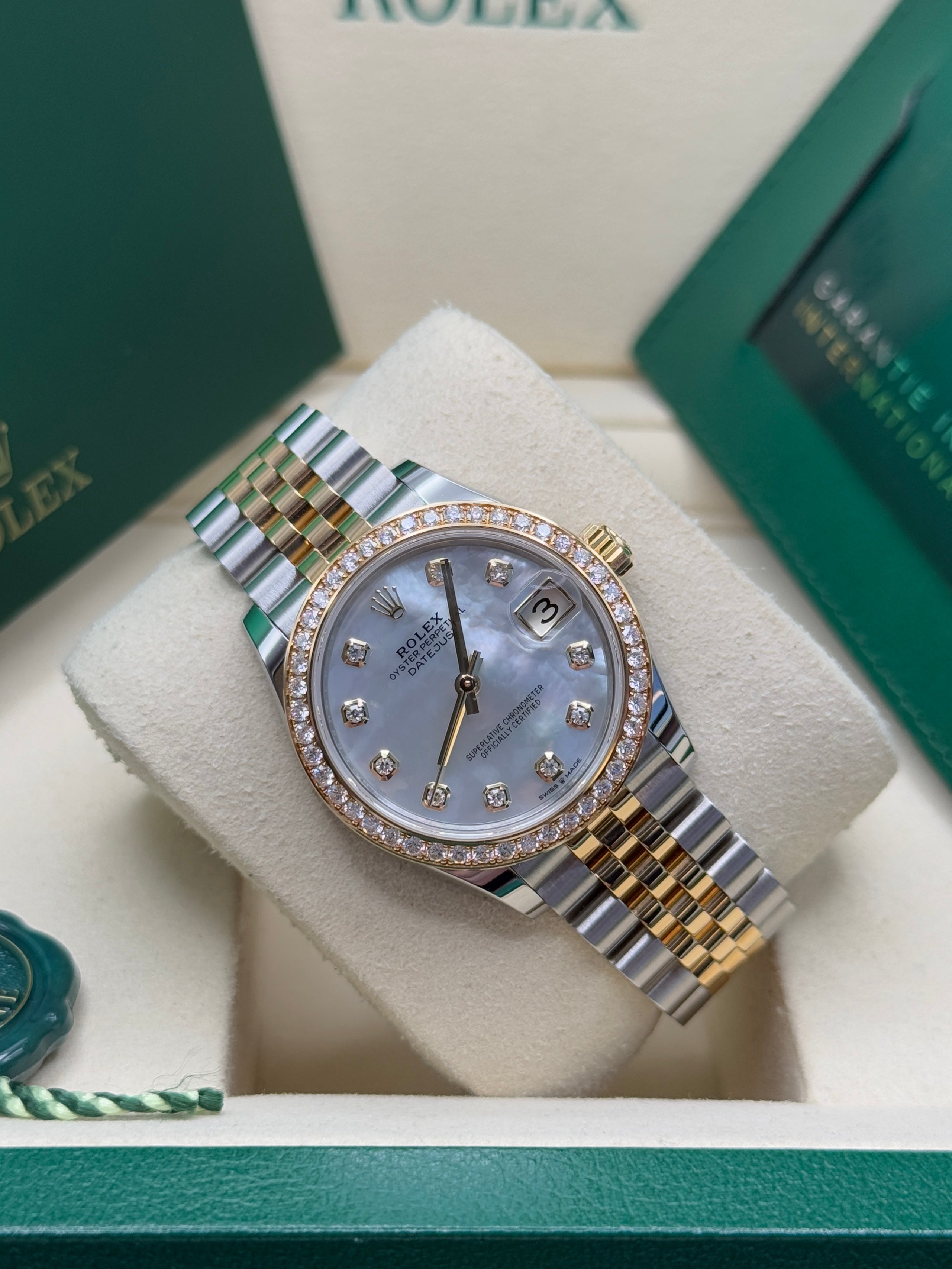 Datejust 31 Yellow Gold Two-Tone Mother of Pearl Diamond Luxury Watch