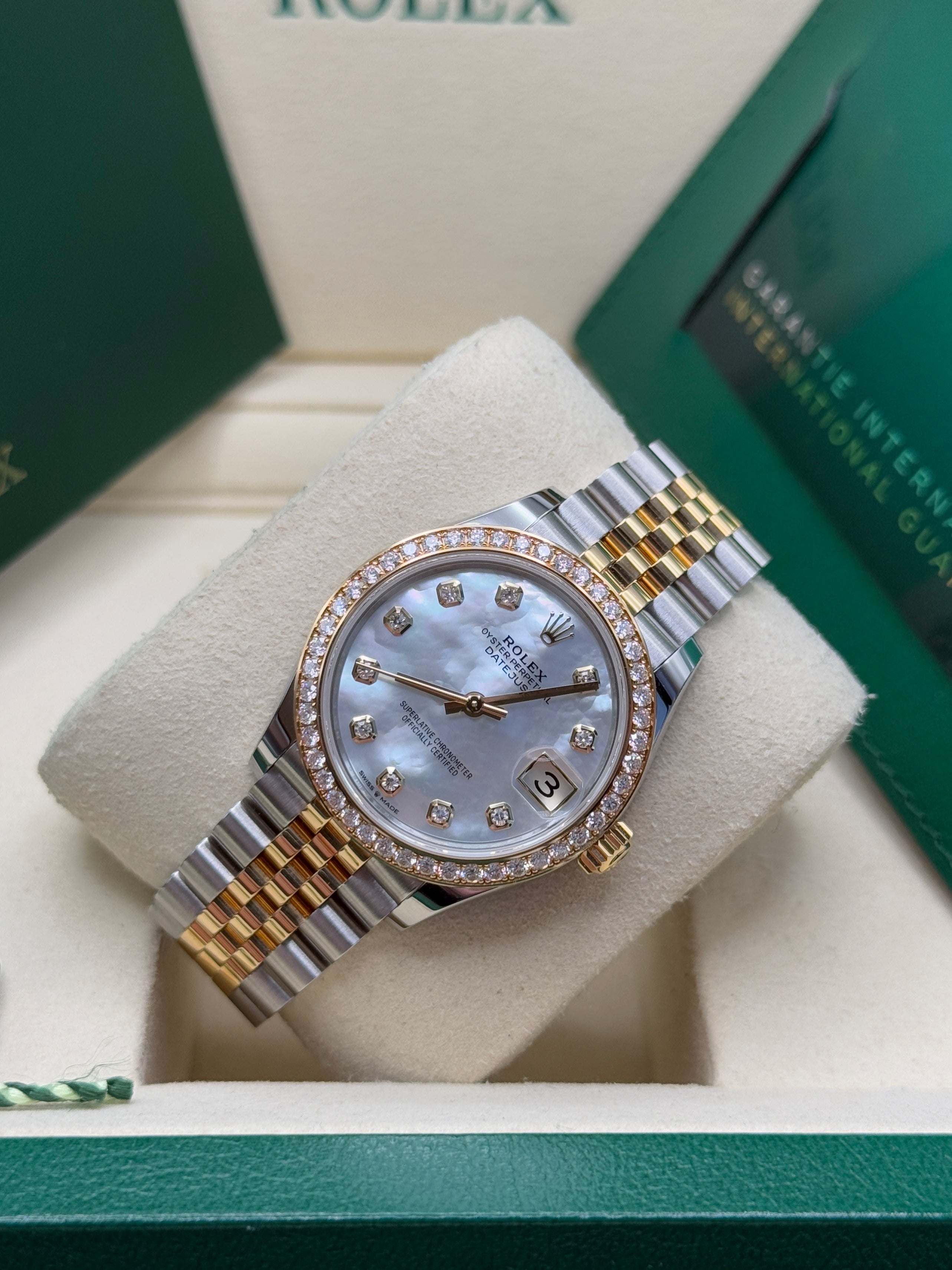 Datejust 31 Yellow Gold Two-Tone Mother of Pearl Diamond Luxury Watch