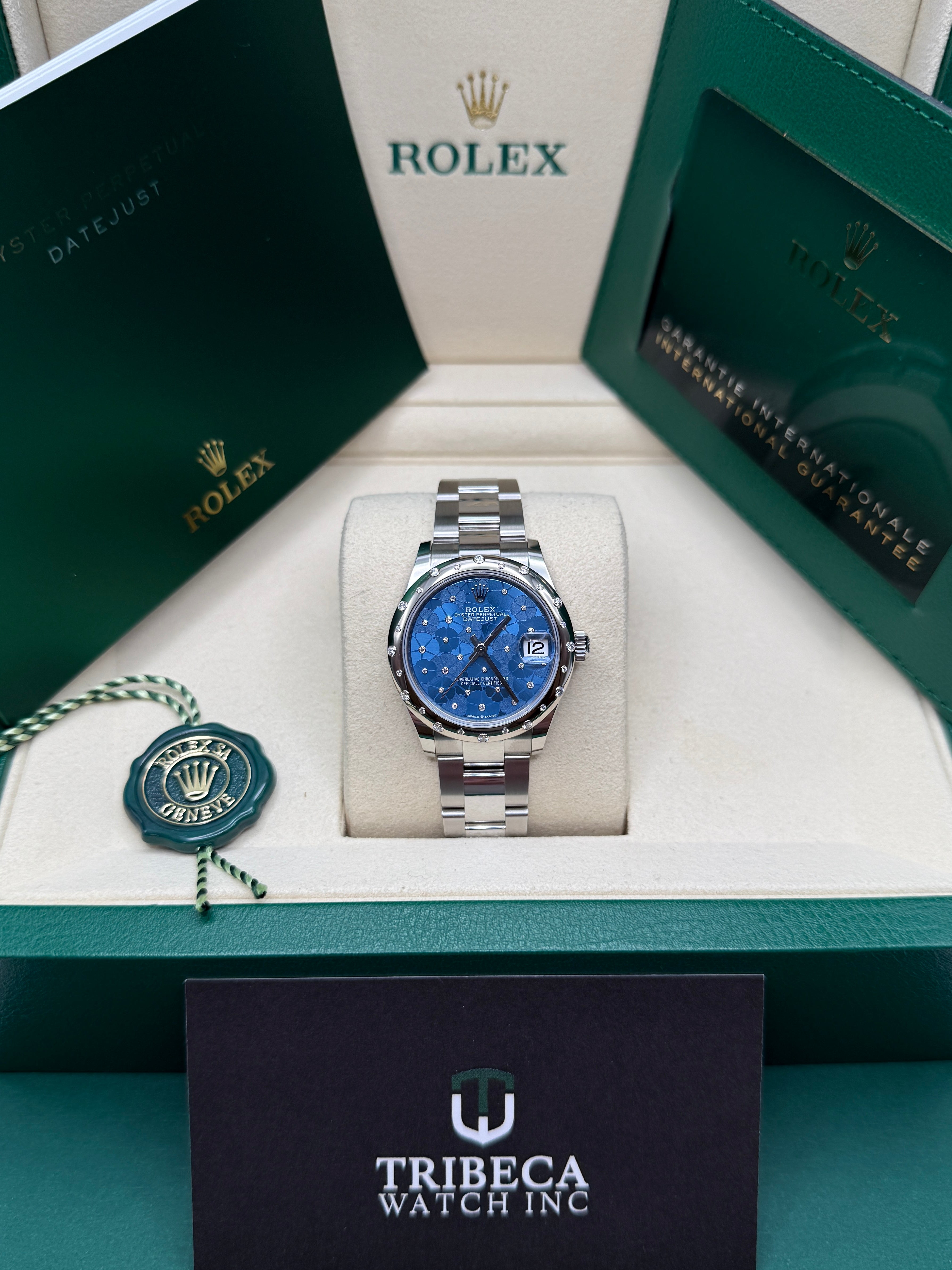 Datejust 31 Azzurro Blue Floral-Motif Diamond Luxury Watch