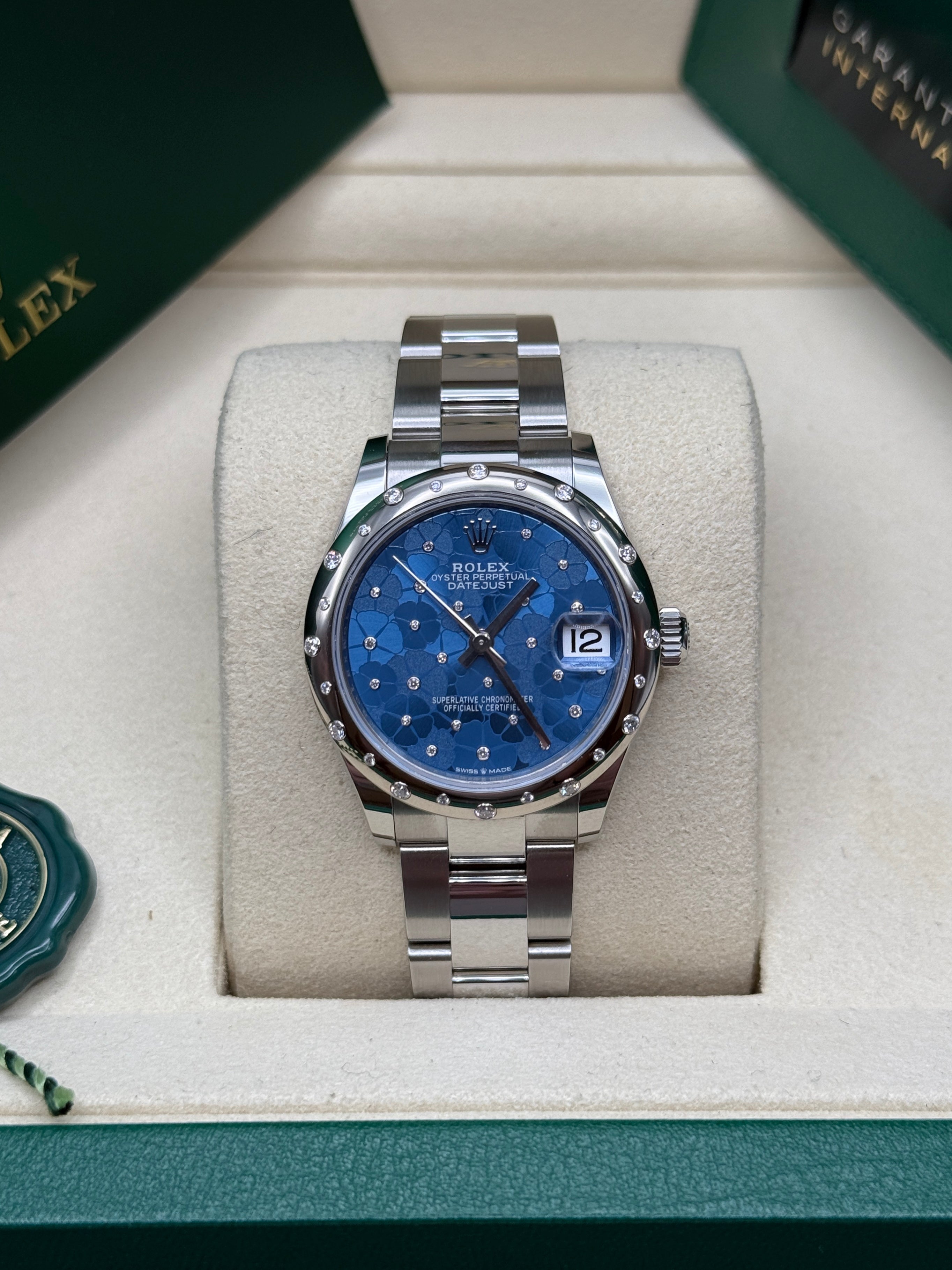 Datejust 31 Azzurro Blue Floral-Motif Diamond Luxury Watch
