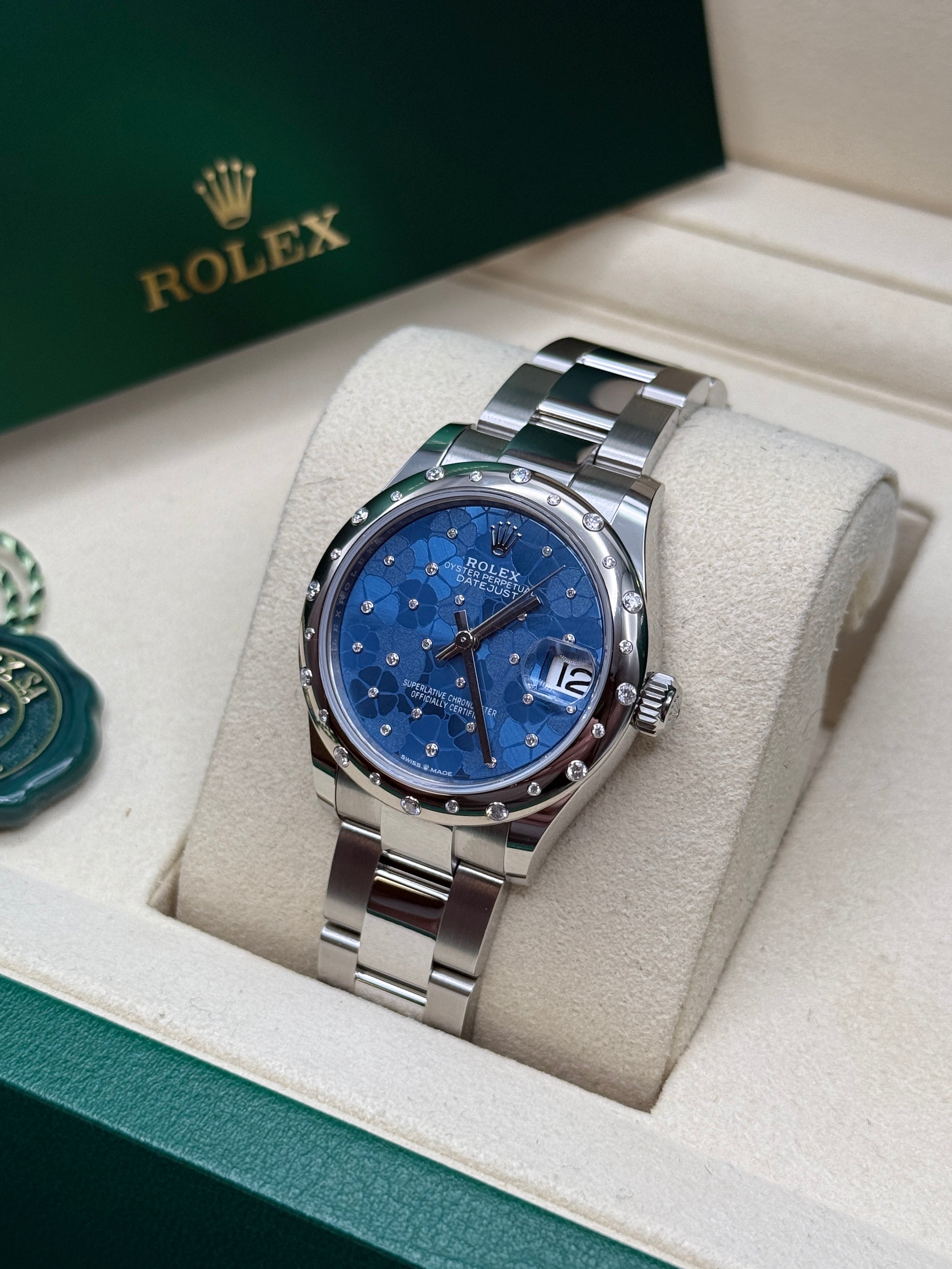 Datejust 31 Azzurro Blue Floral-Motif Diamond Luxury Watch
