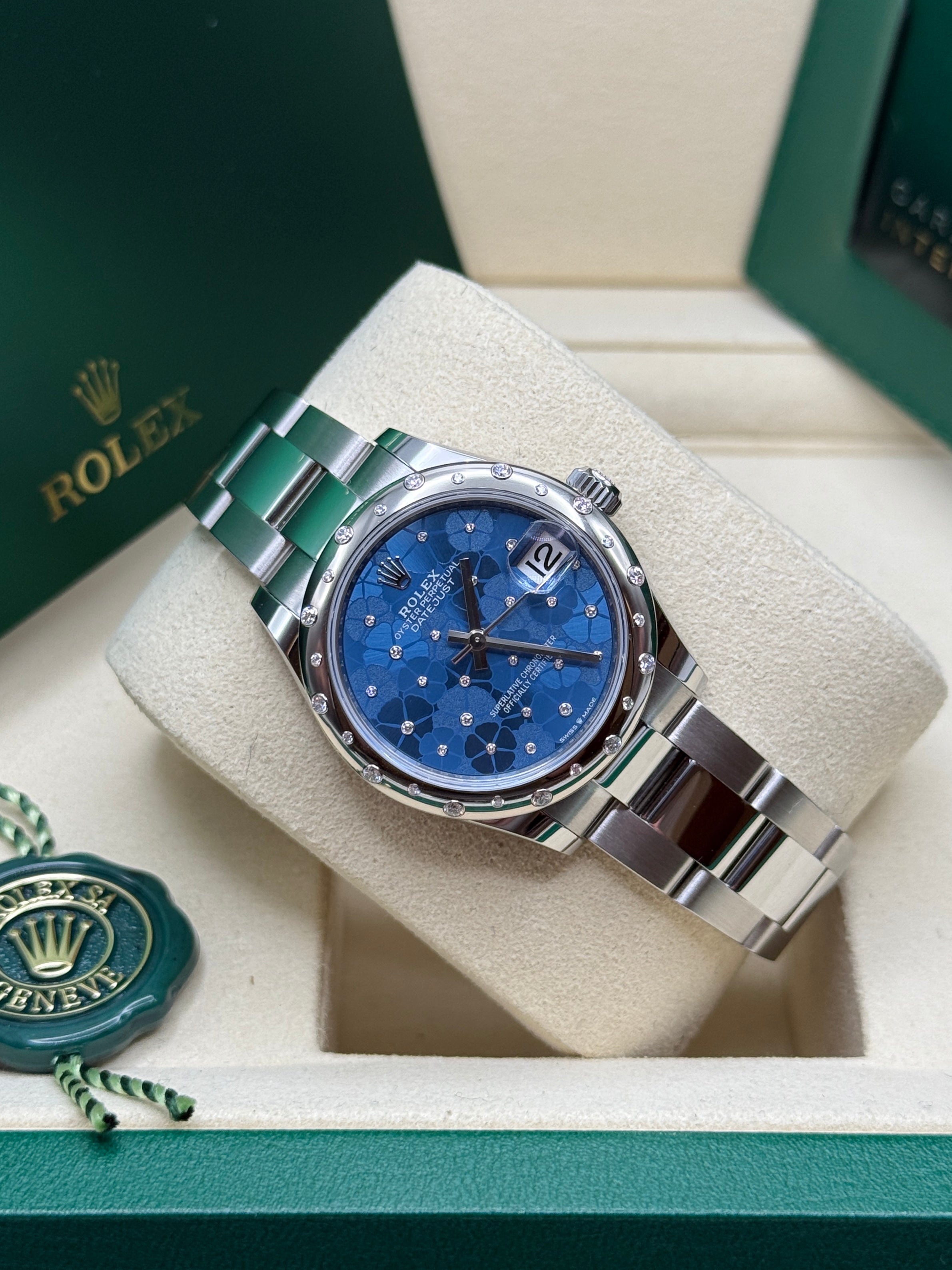 Datejust 31 Azzurro Blue Floral-Motif Diamond Luxury Watch