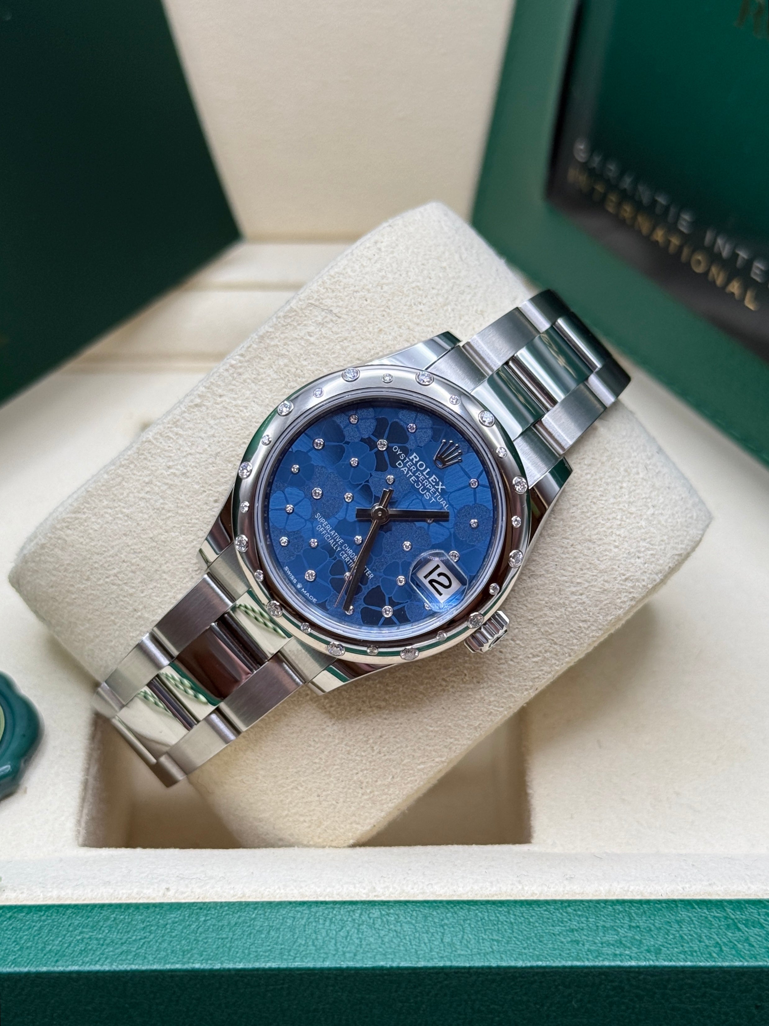Datejust 31 Azzurro Blue Floral-Motif Diamond Luxury Watch
