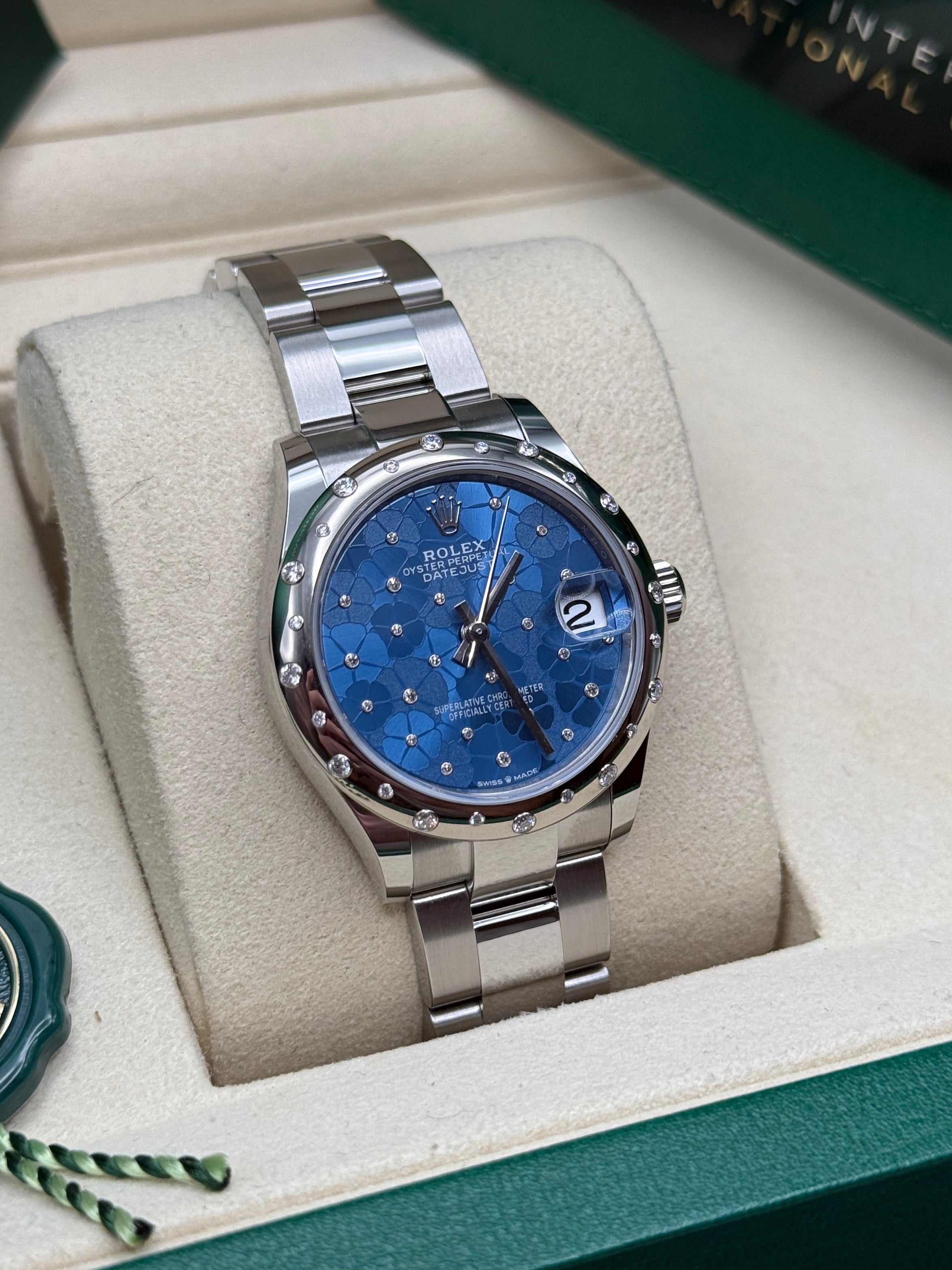 Datejust 31 Azzurro Blue Floral-Motif Diamond Luxury Watch