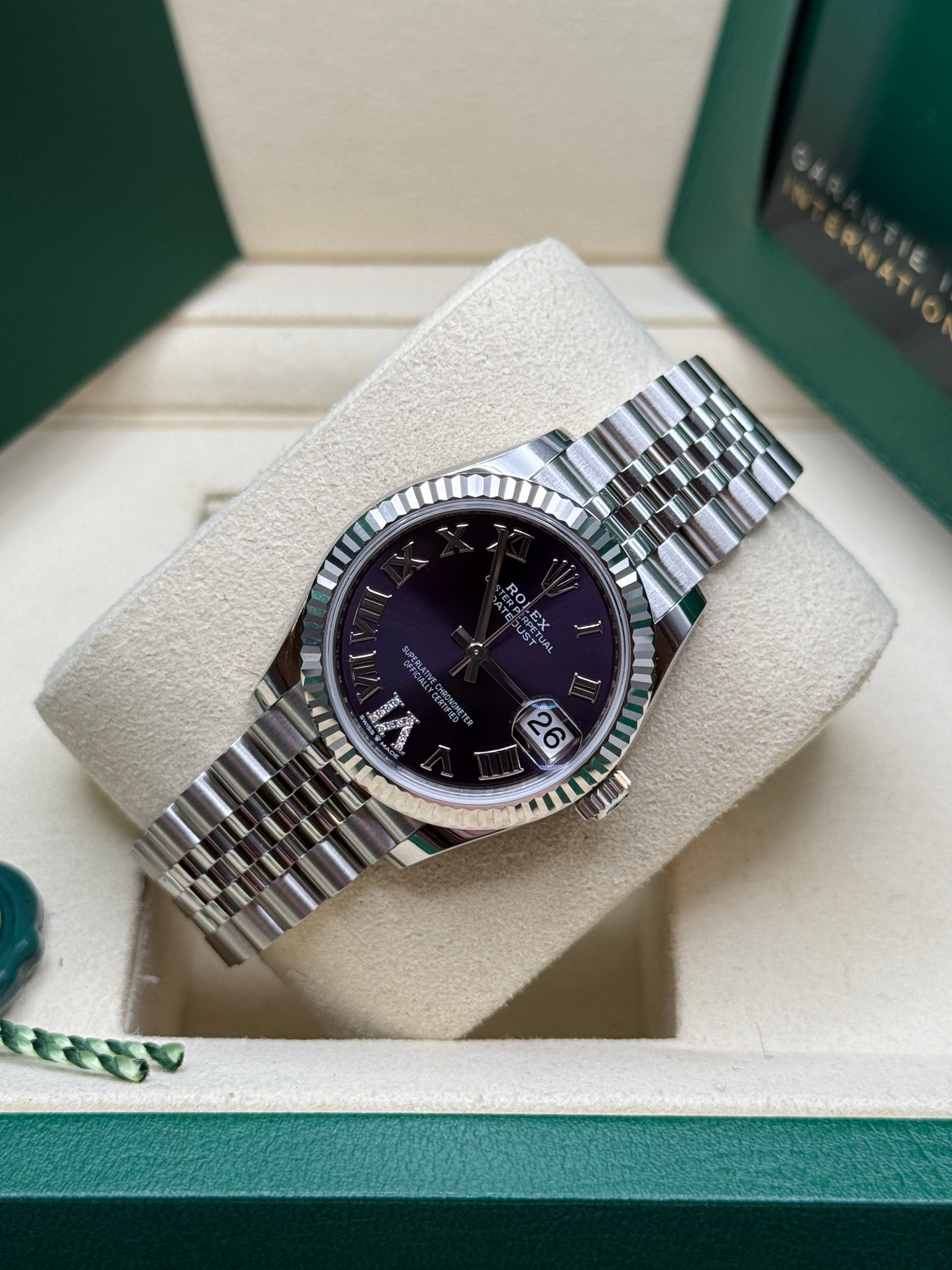 Datejust 31 Aubergine Roman Diamond Luxury Watch