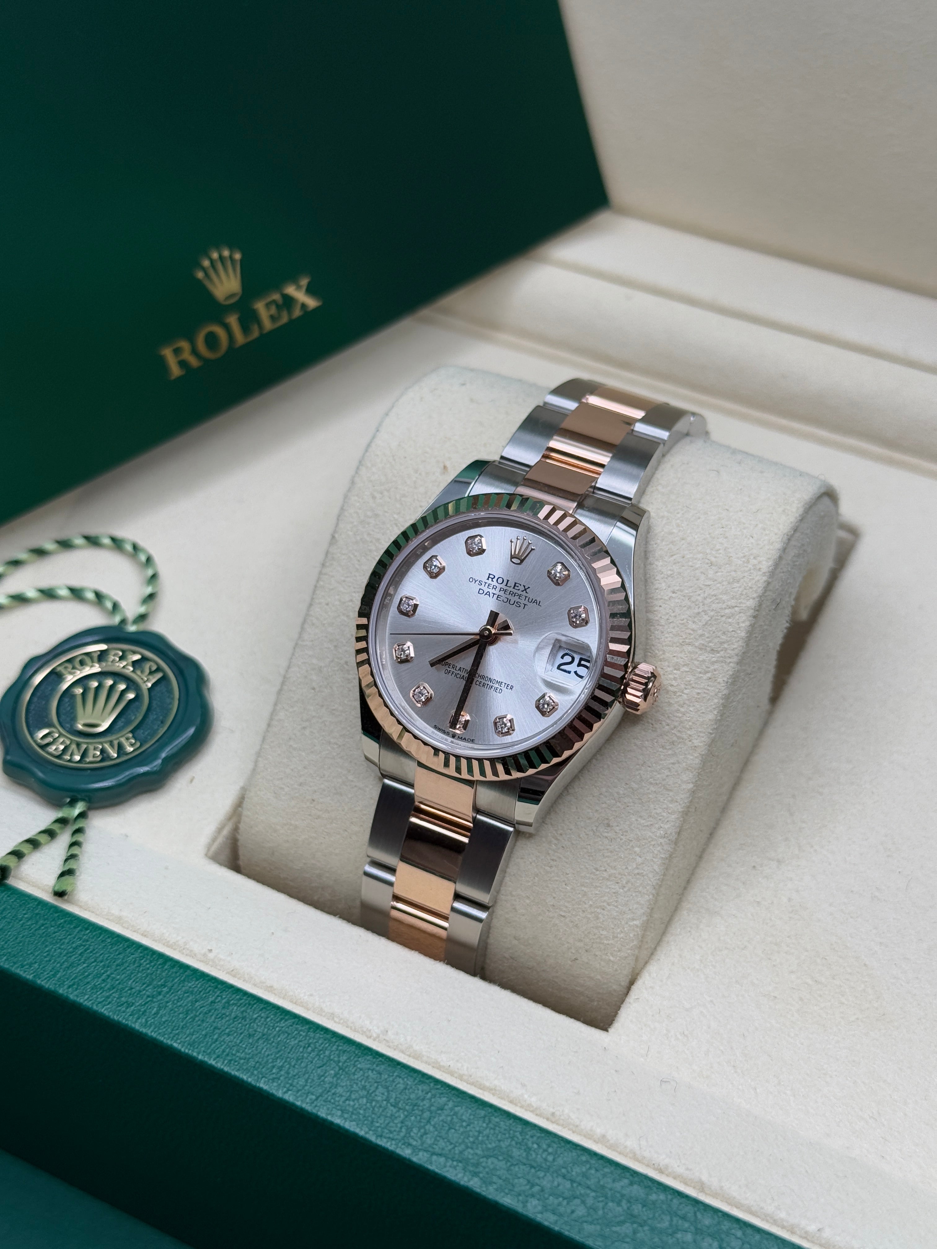 Datejust 31 Everose Gold Two-Tone Silver Diamond Luxury Watch