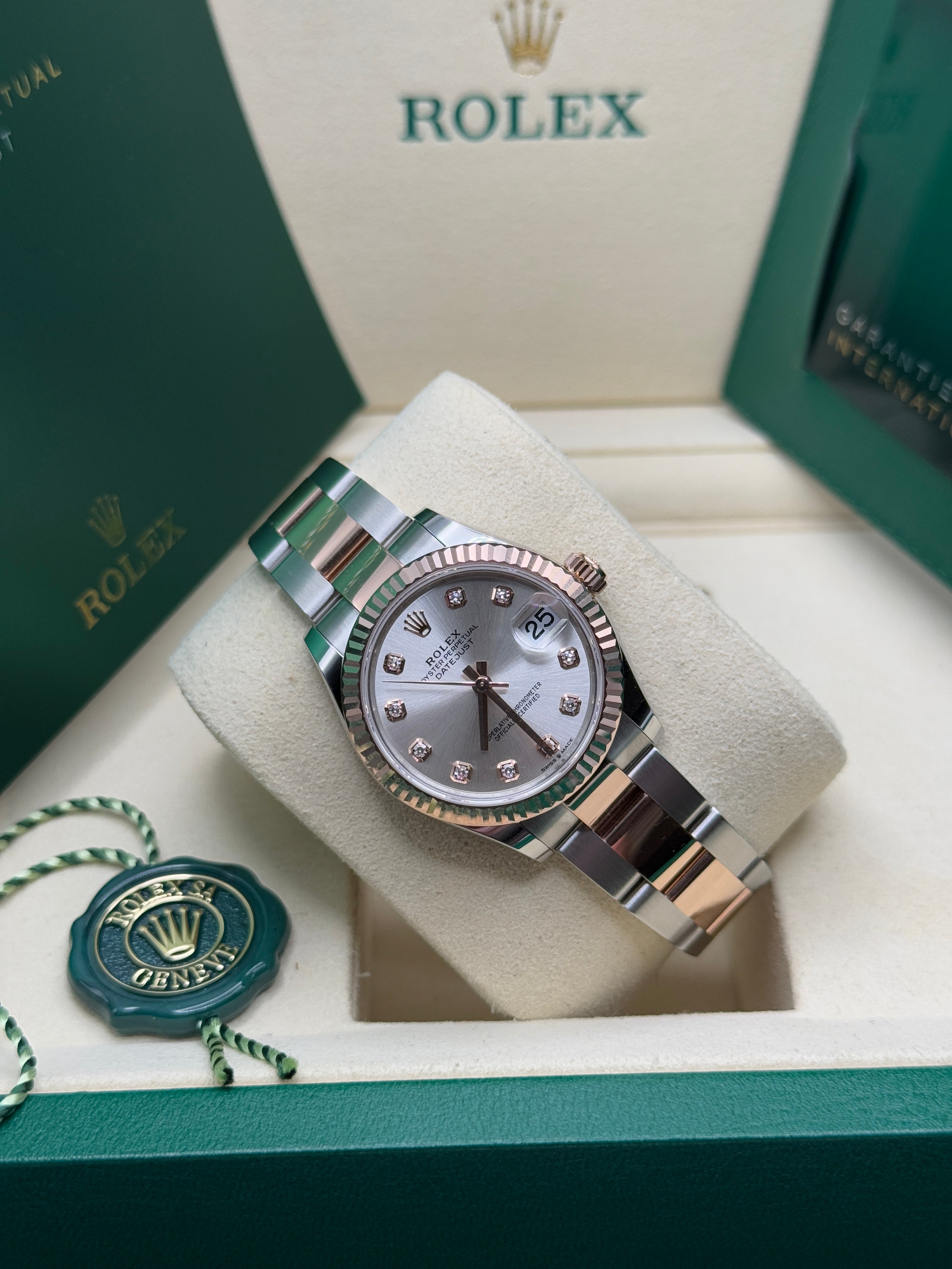 Datejust 31 Everose Gold Two-Tone Silver Diamond Luxury Watch
