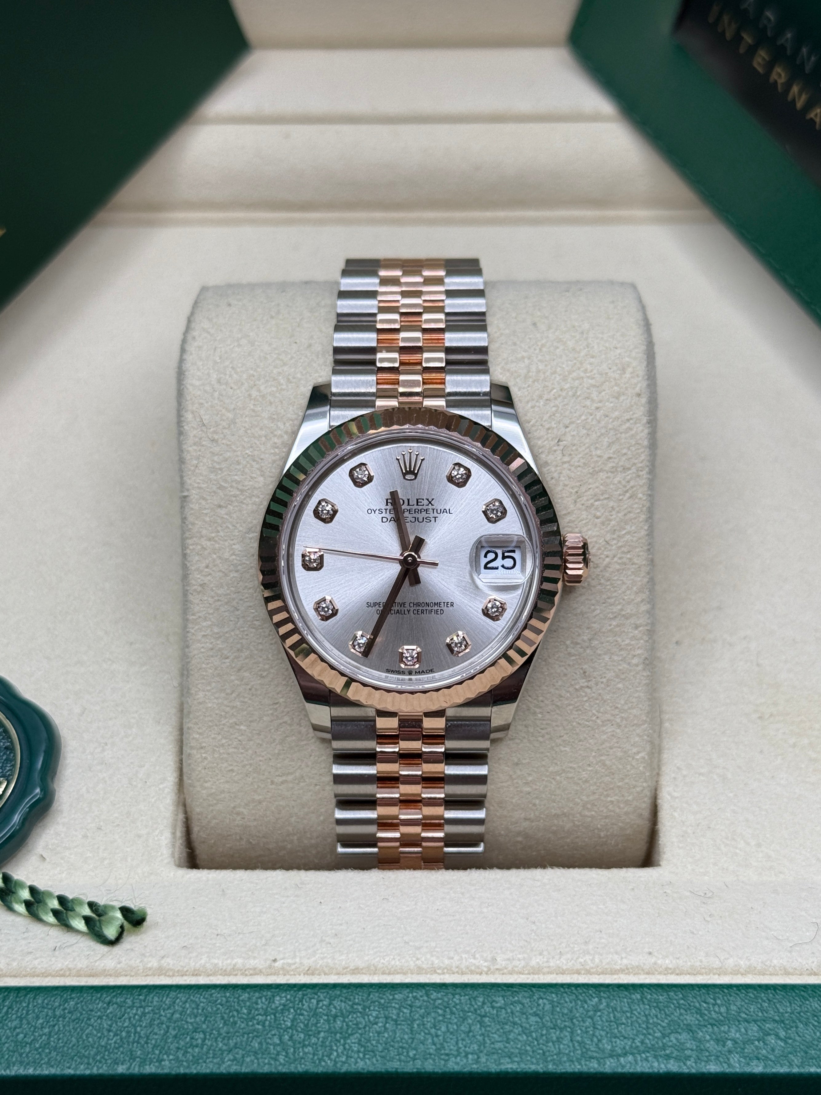 Datejust 31 Everose Gold Two-Tone Silver Diamond Luxury Watch
