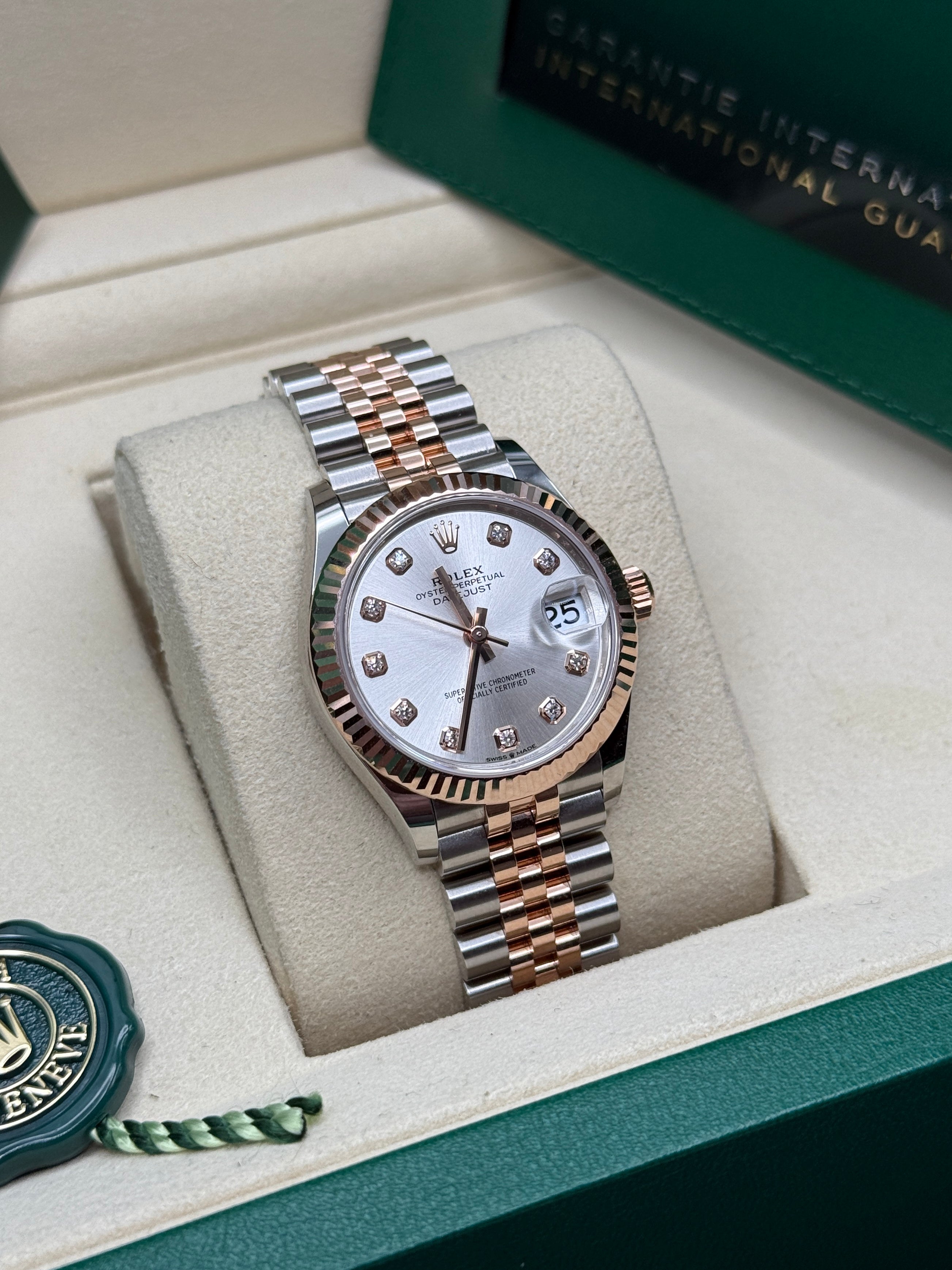 Datejust 31 Everose Gold Two-Tone Silver Diamond Luxury Watch