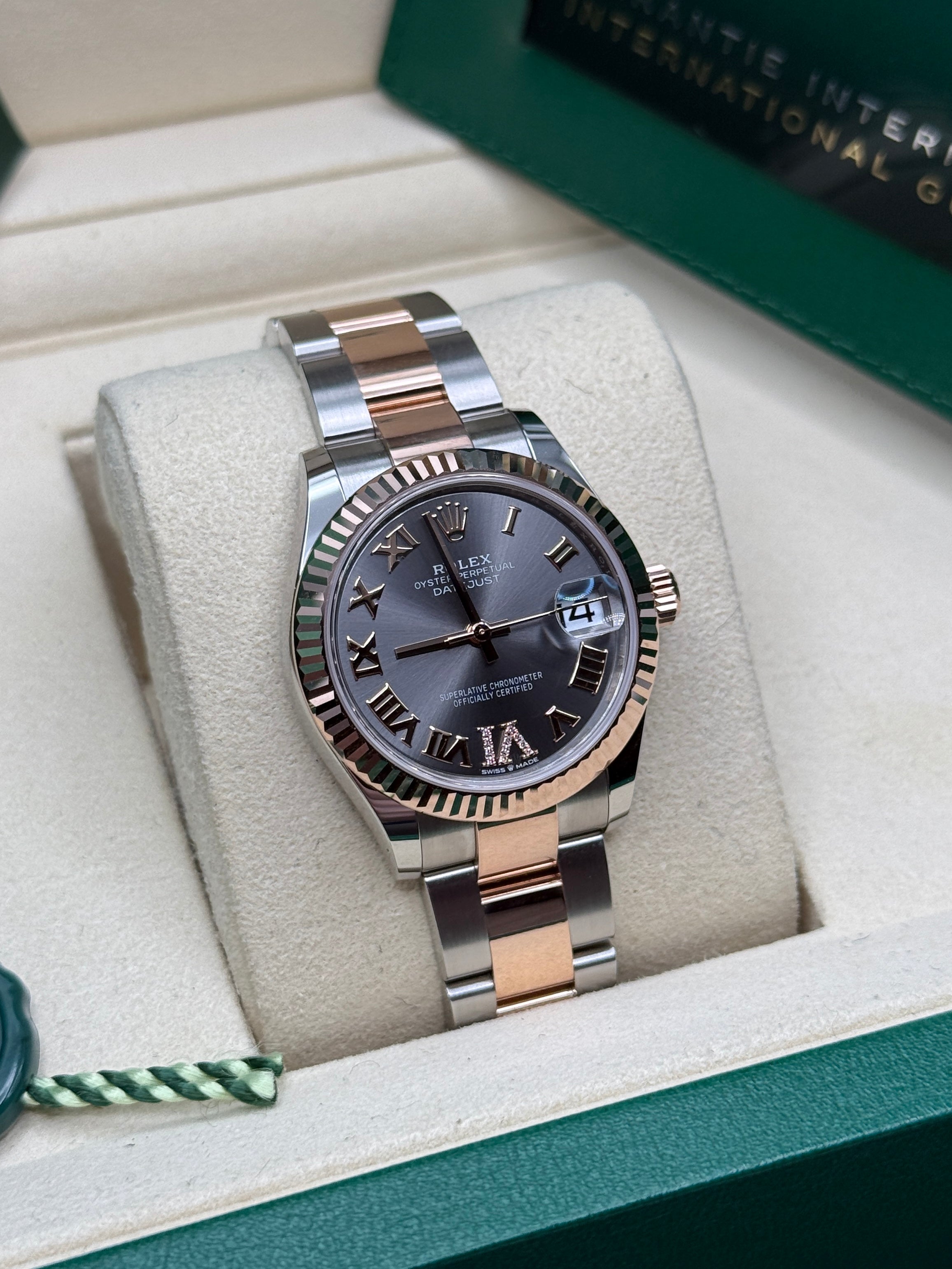 Datejust 31 Everose Gold Two-Tone Slate Roman Diamond Luxury Watch