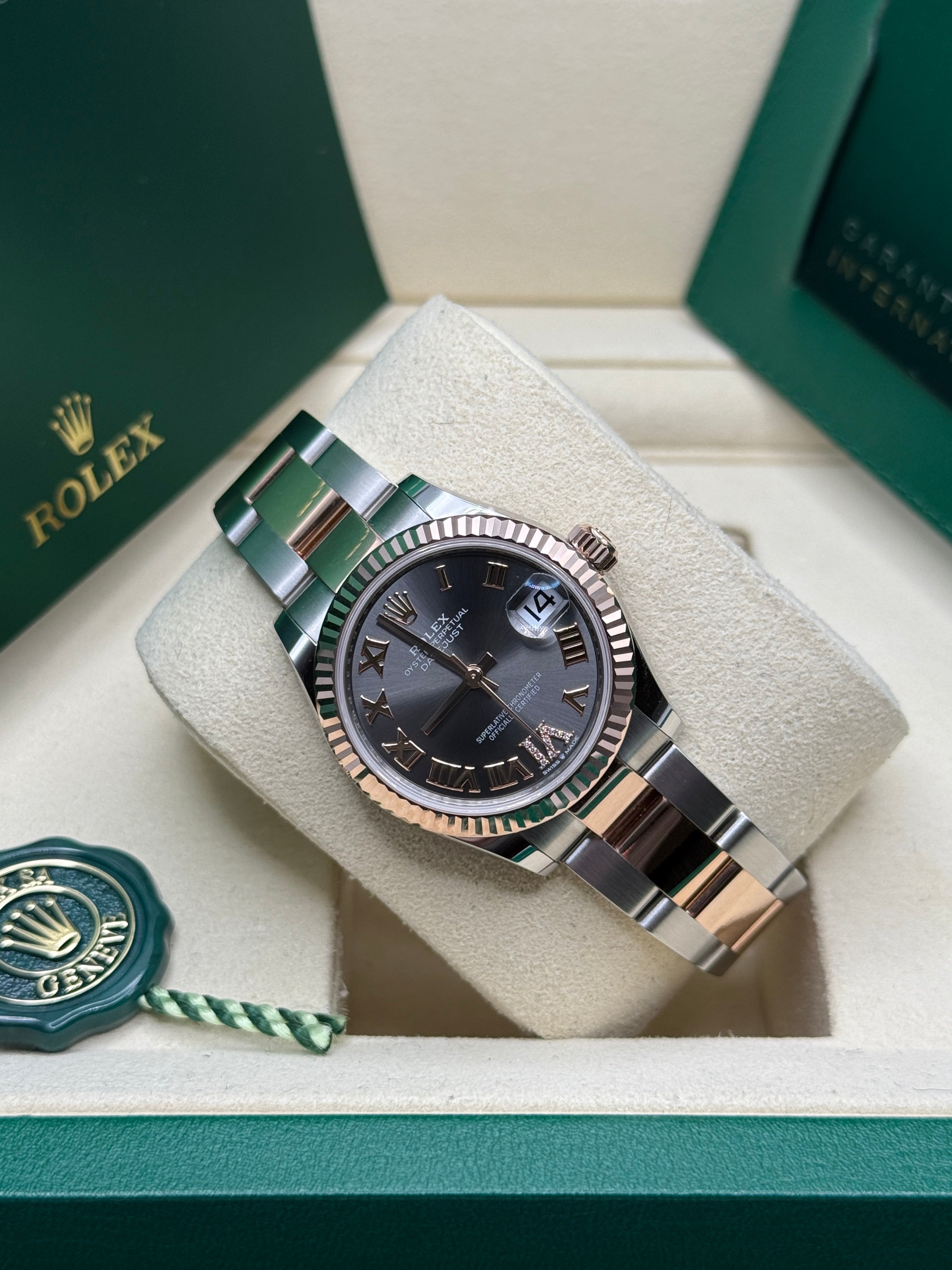 Datejust 31 Everose Gold Two-Tone Slate Roman Diamond Luxury Watch