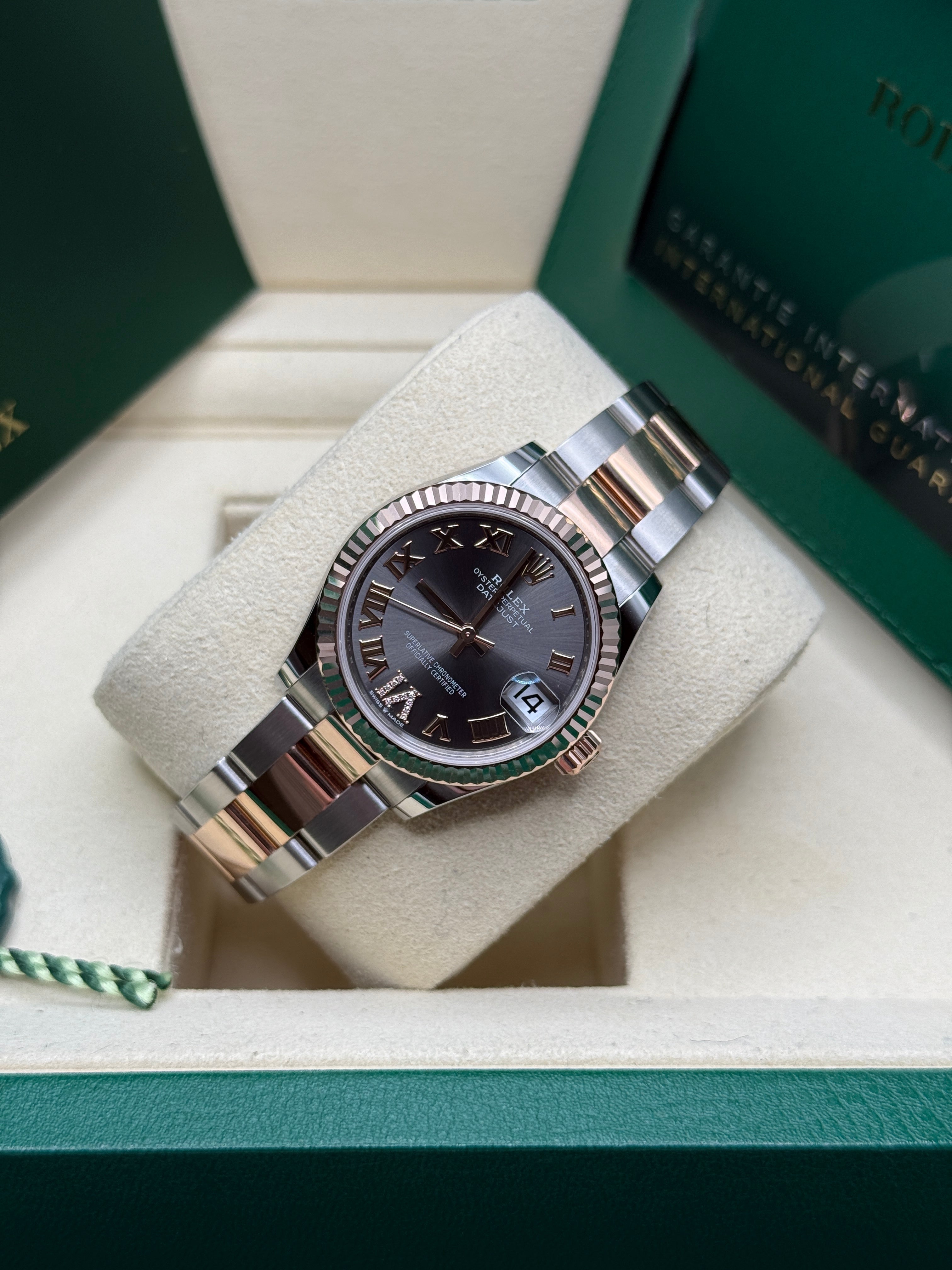 Datejust 31 Everose Gold Two-Tone Slate Roman Diamond Luxury Watch