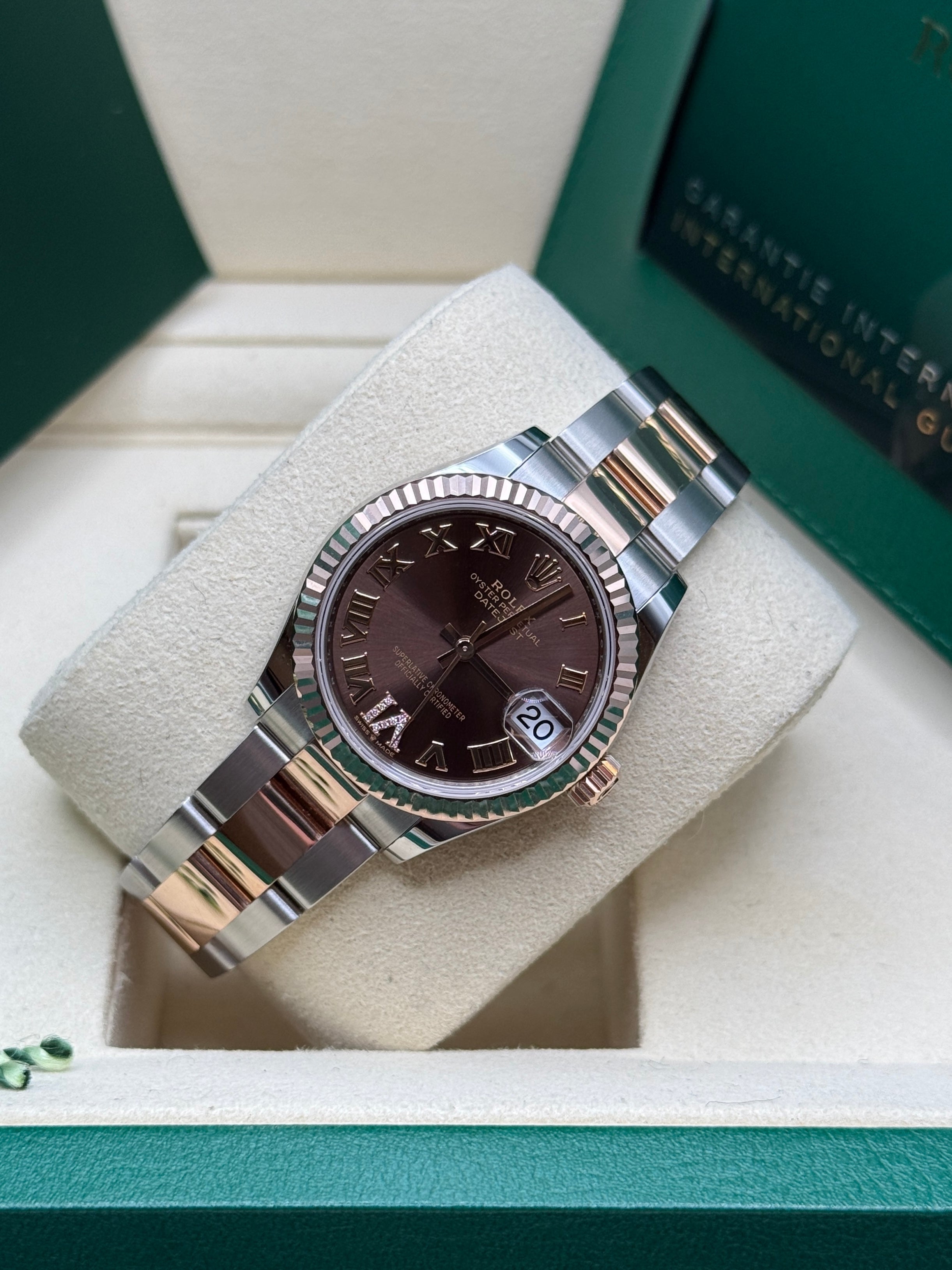 Datejust 31 Everose Gold Two-Tone Chocolate Roman Diamond Luxury Watch