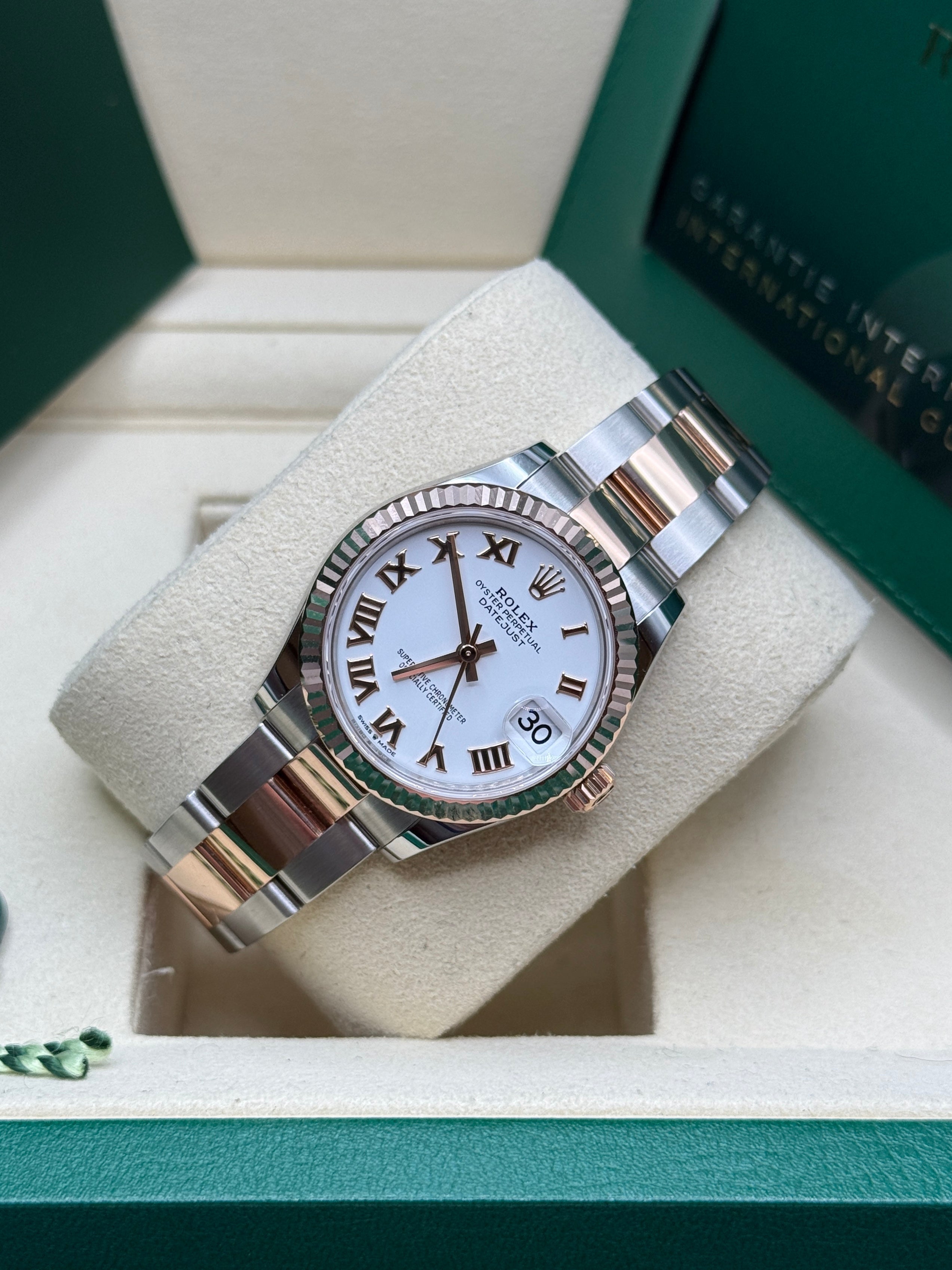 Datejust 31 Everose Gold Two-Tone White Roman Luxury Watch