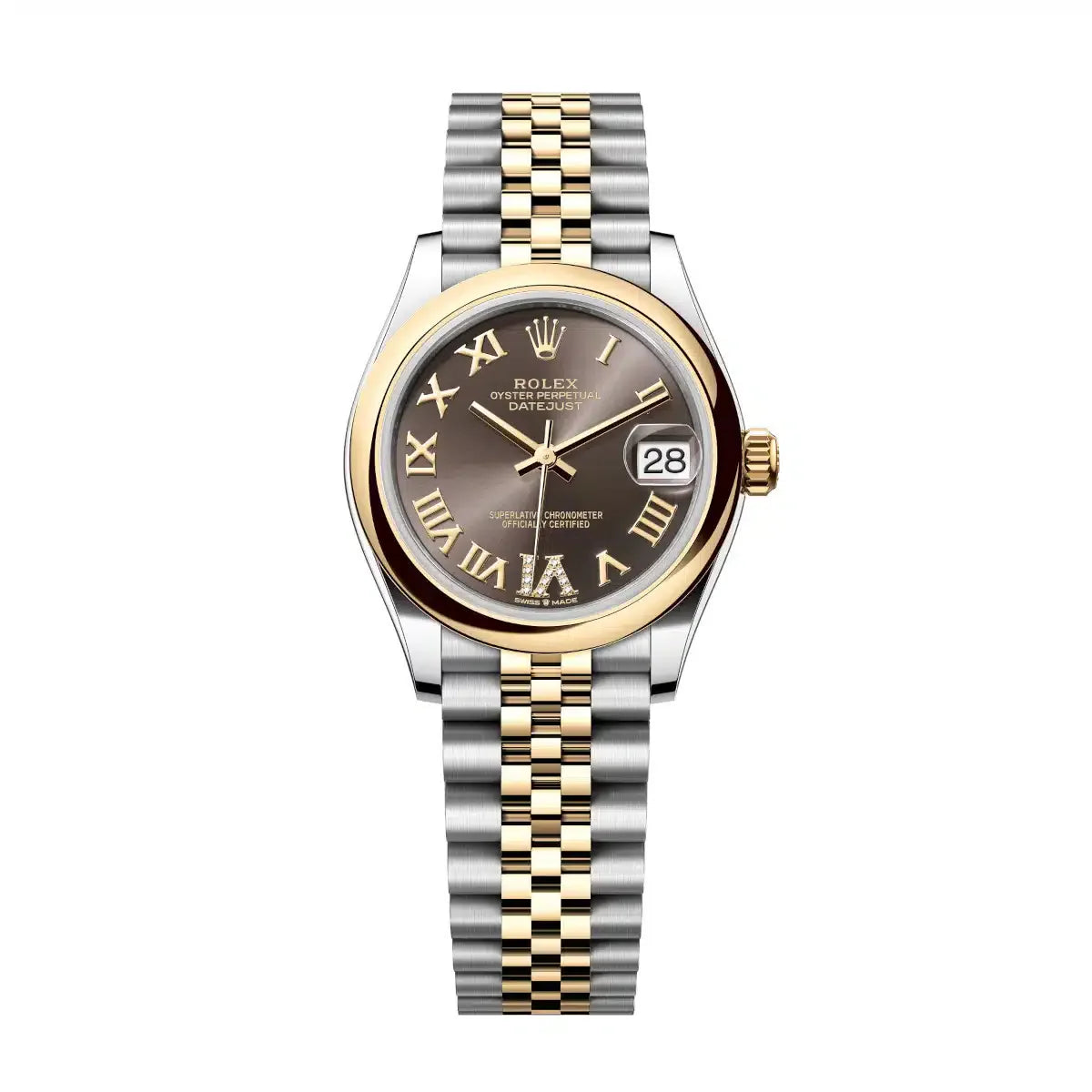 Datejust 31 Yellow Gold Two-Tone Black Dark Grey Roman Diamond Luxury Watch