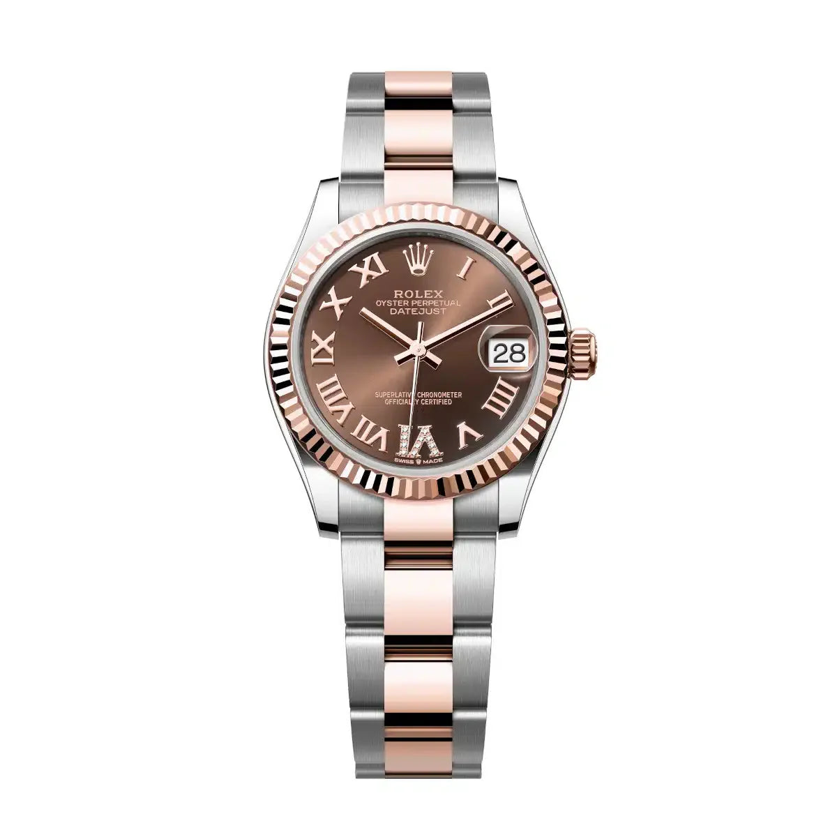 Datejust 31 Everose Gold Two-Tone Chocolate Roman Diamond Luxury Watch