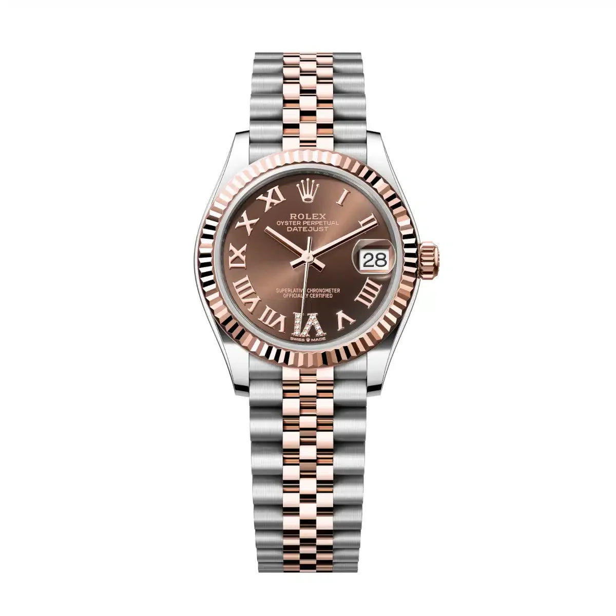 Datejust 31 Everose Gold Two-Tone Chocolate Roman Diamond Luxury Watch