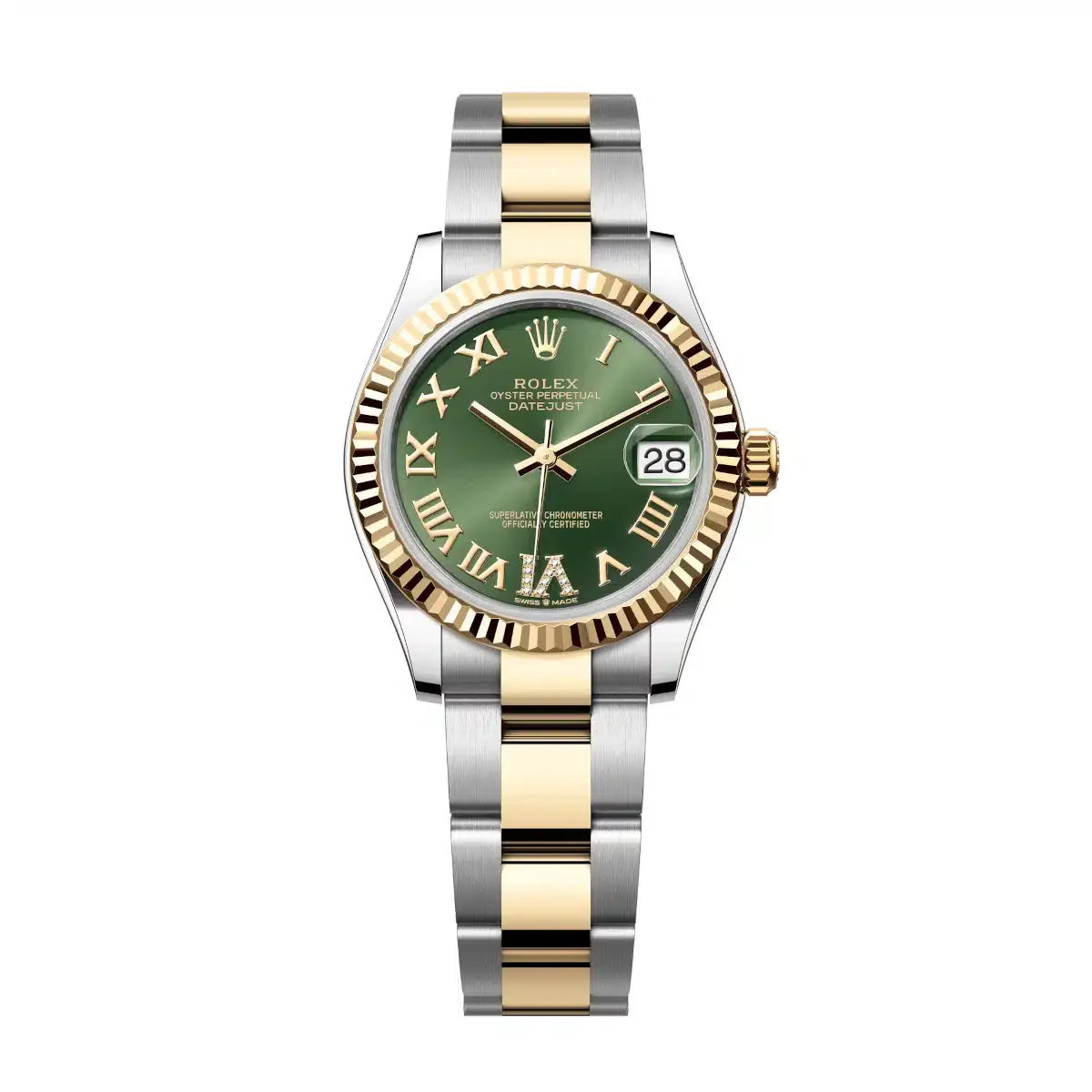 Datejust 31 Yellow Gold Two-Tone Olive Green Roman Diamond Luxury Watch