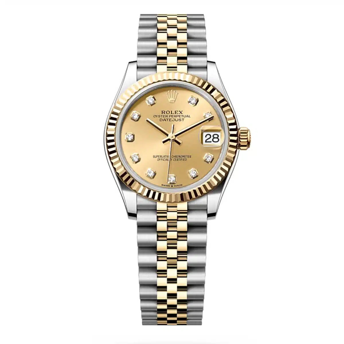 Datejust 31 Yellow Gold Two-Tone Champagne Diamond Luxury Watch