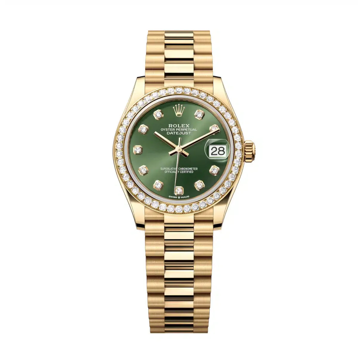 Datejust 31 Yellow Gold Olive Green Diamond Luxury Watch
