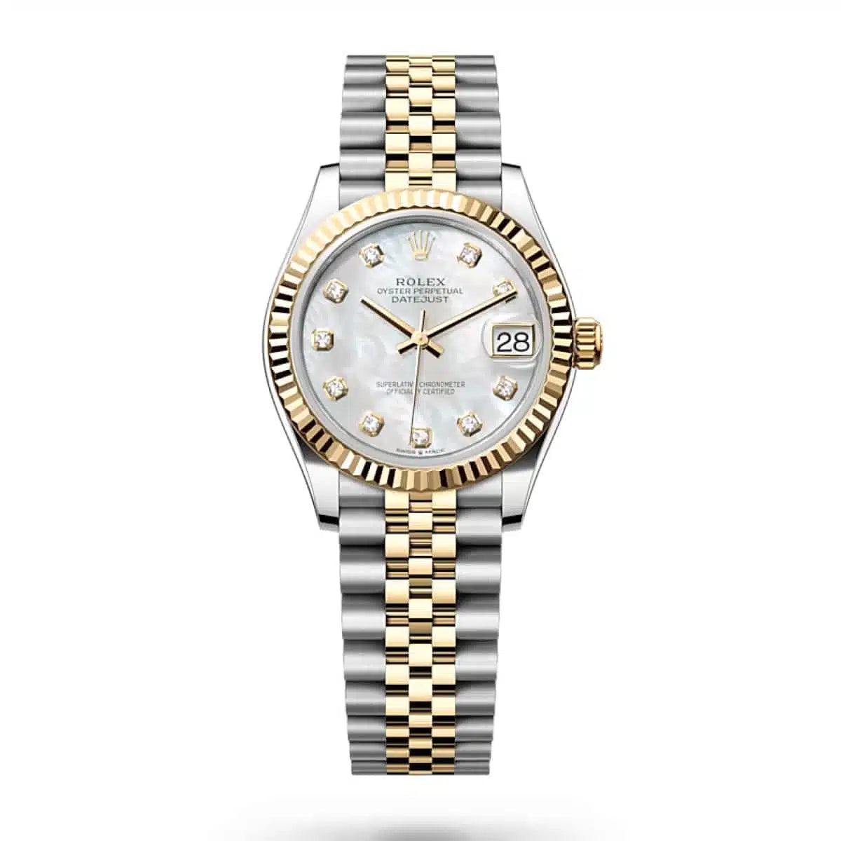 Datejust 31 Yellow Gold Two-Tone Mother of Pearl Diamond Luxury Watch