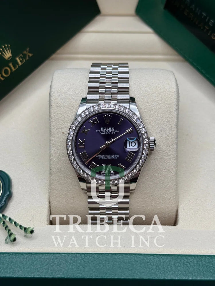 Datejust 31 Aubergine Roman Diamond Luxury Watch