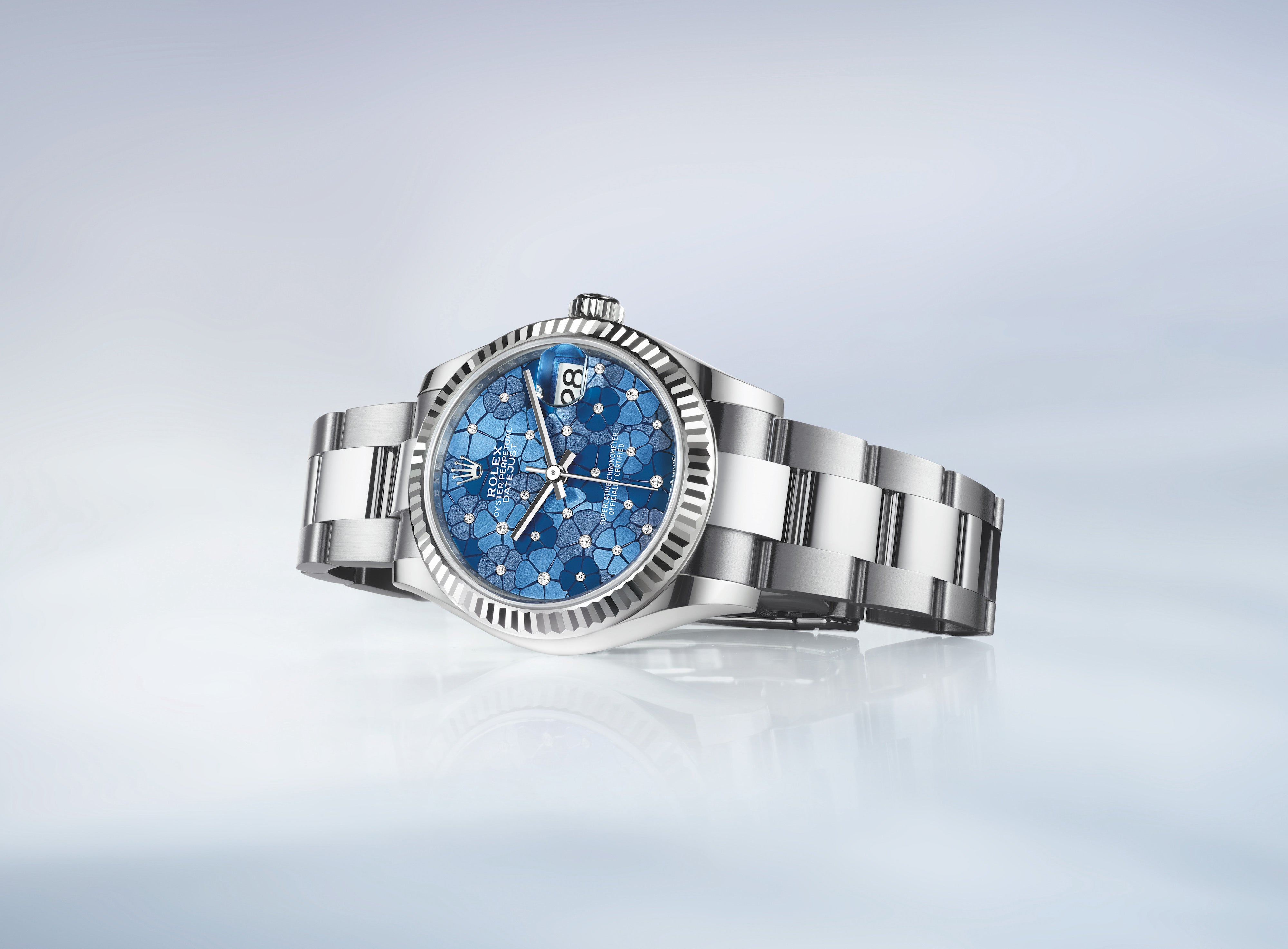 Datejust 31 Azzurro Blue Floral-Motif Diamond Luxury Watch