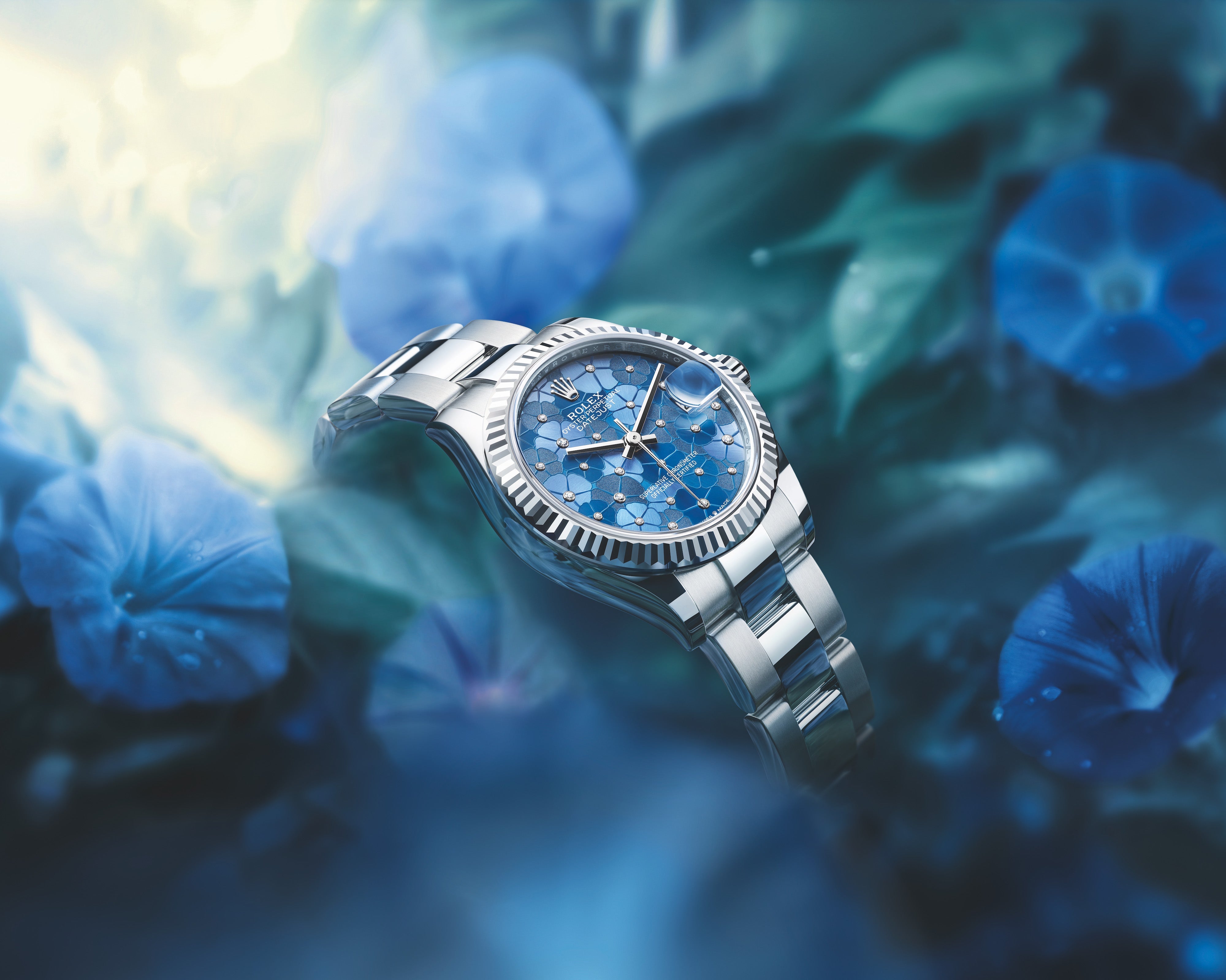 Datejust 31 Azzurro Blue Floral-Motif Diamond Luxury Watch